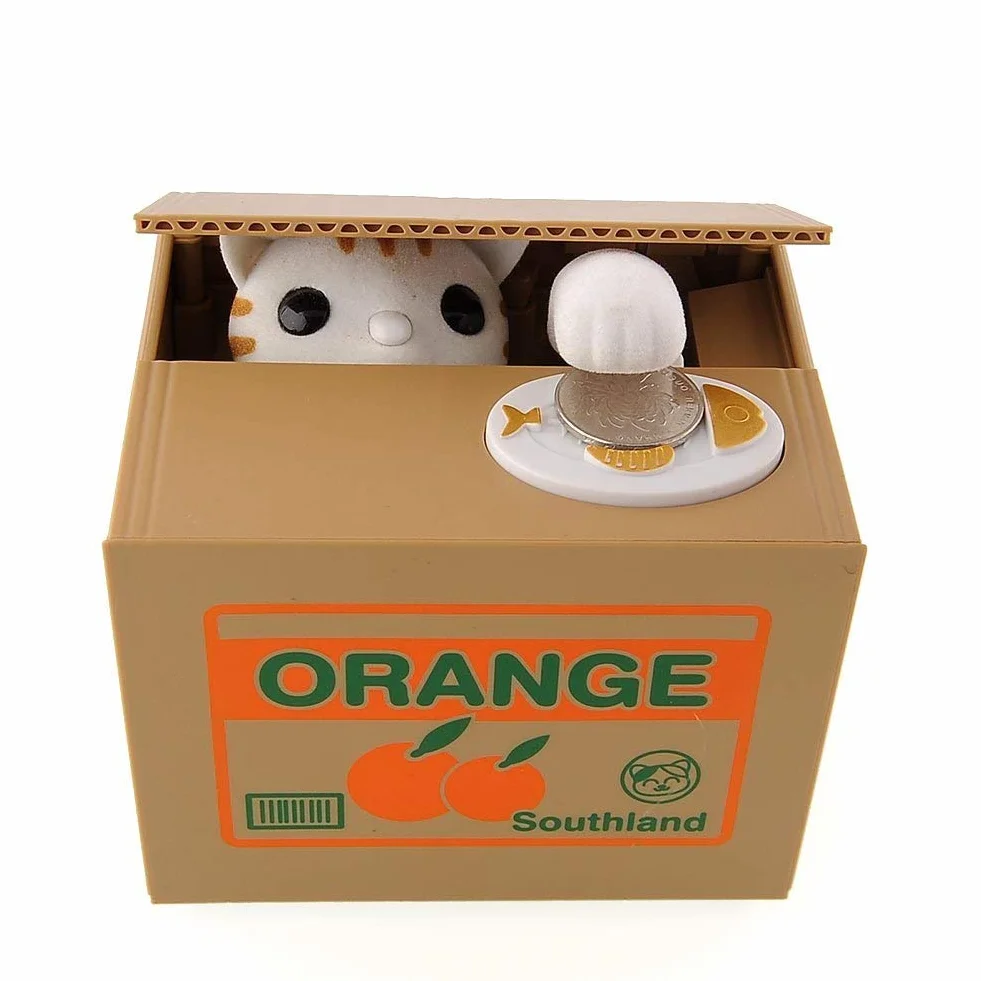 Tirelire Chat Voleur Automatique Banque Argent, Blanc (Orange)