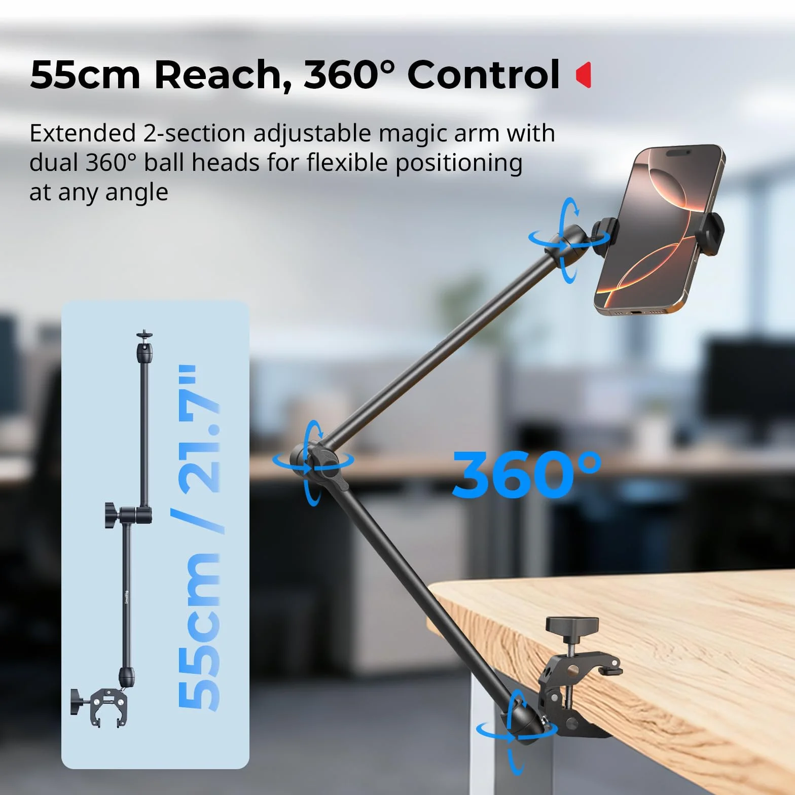 SMALLRIG 21,7" Magic Arm z Super Clamp, uchwyt na telefon, elastyczny uchwyt na biurko ze śrubą 1/4", do iPhone'a, lustrzanki cyfrowej, kamery sportowej, lampy wideo -5624