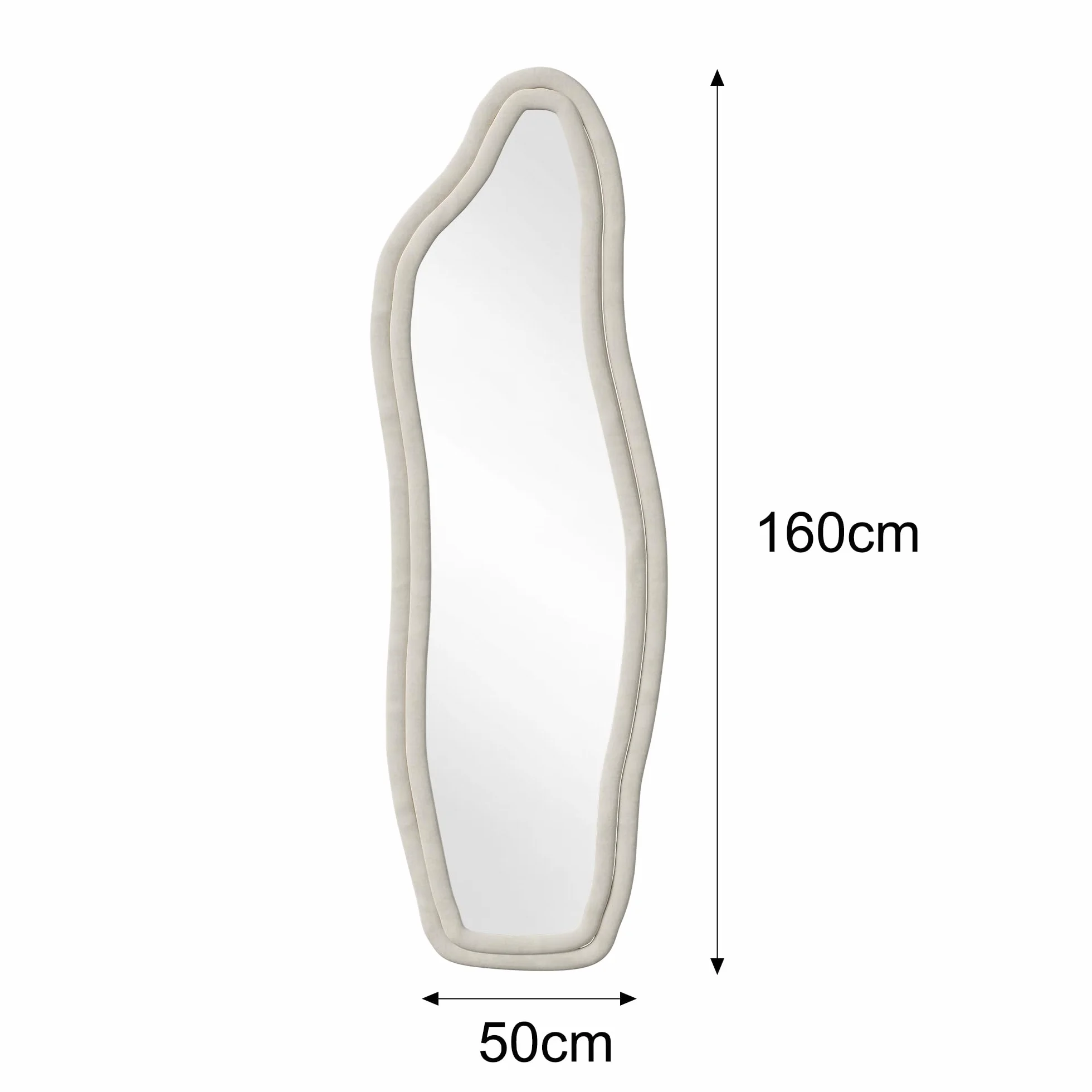 Miroir sur Pied 160 x 50cm Blanc Vague Bordure Velours Suspendable Chambre