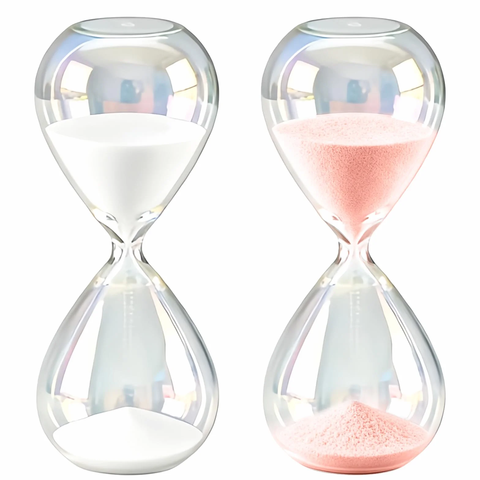 Sabliers de 30 minutes en verre et sable fin - Lot de 2 - Rose et blanc - 20 x 8 cm