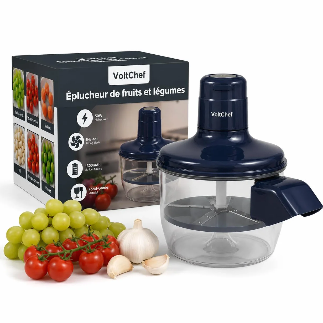 Éplucheur Électrique Automatique de Fruits et Légumes – Rechargeable USB-C – Lame en Acier Inoxydable – Épluchage Rapide Sans Effort – Épluche Ail, Tomates Cerises, Raisins et Plus