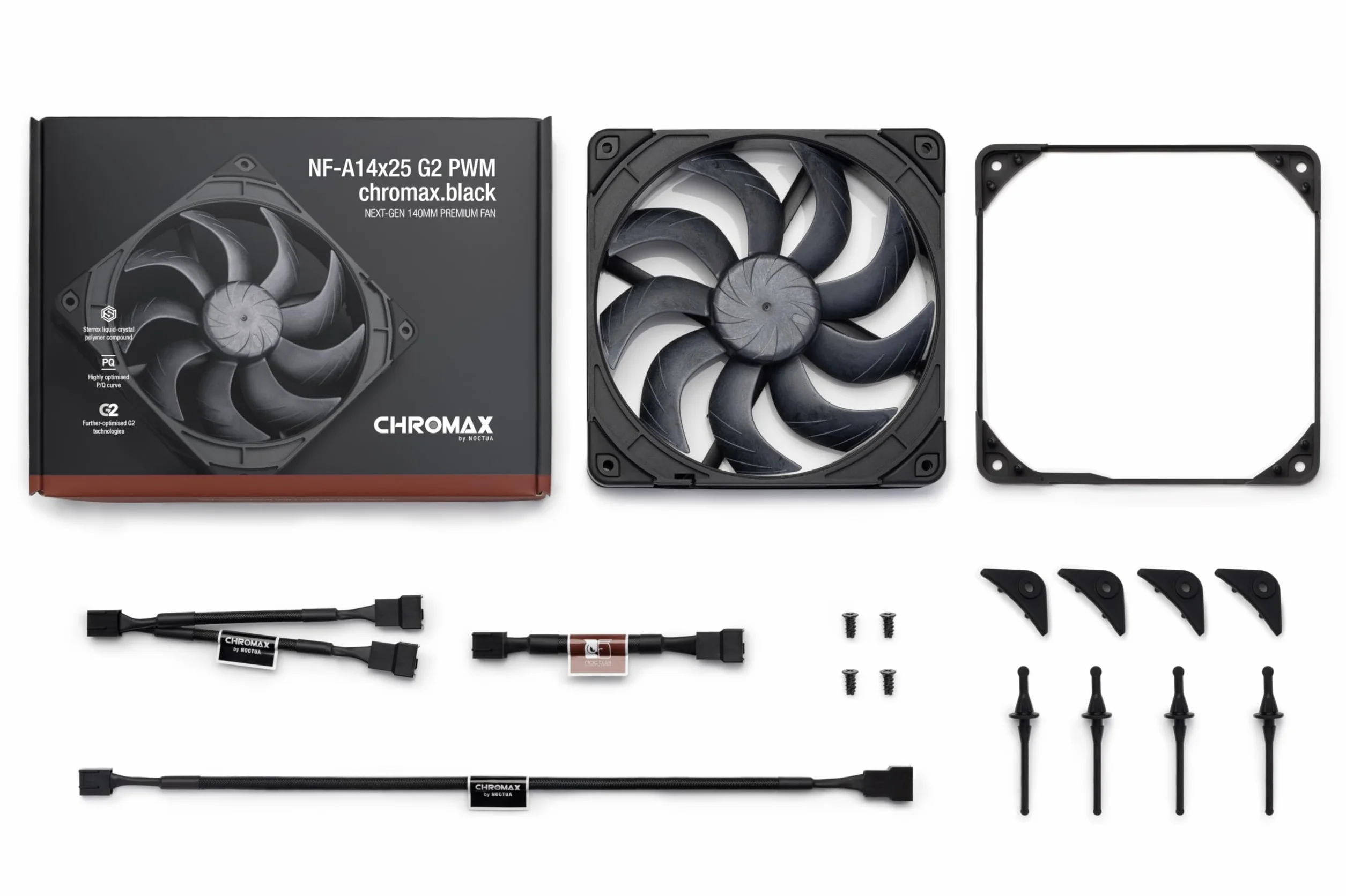 Noctua NF-A14x25 G2 PWM chromax.black, 140-Milimetrowy Cichy Wentylator Komputerowy Klasy Premium, 4-Pinowy (Czarny)