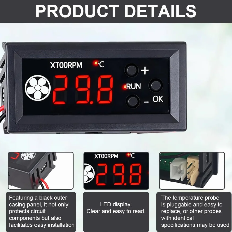Regulator prędkości obrotowej DC 12 V, 4-przewodowy regulator temperatury wentylatora, kontroler wentylatora z cyfrowym wyświetlaczem, obsługuje wentylator 3 A PWM 25 kHz