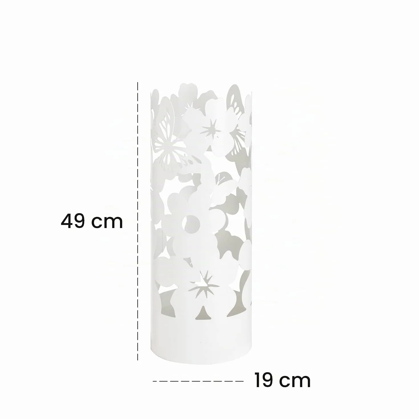 Baroni Home Porte-Parapluie Design Moderne en Métal Ajourné Forme de Fleurs, avec 2 Crochets et Bac d'Égouttement Extractible, Blanc 49x19 cm