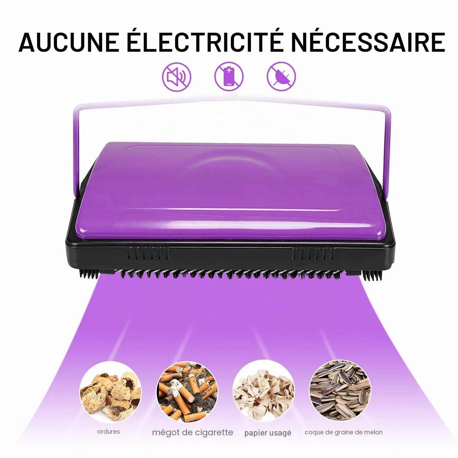 Yocada Nettoyeur de tapis pour la maison, le bureau, les tapis bas, les sous-poils, les poils d'animaux, la poussière, les restes de papier, les petits déchets avec une brosse - Violet