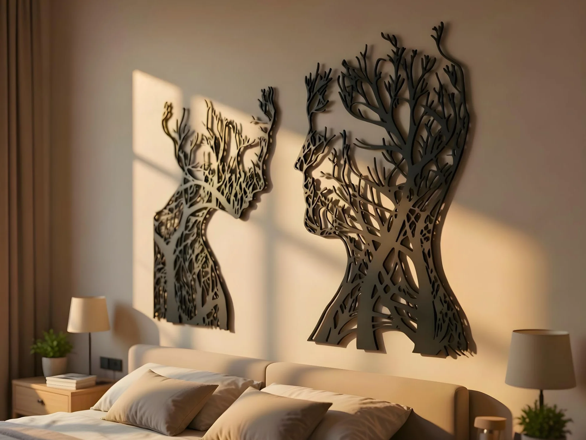 Vailla Arbre de Vie Tableau Décoration Murale 3D Triptyque Bois Visages 1