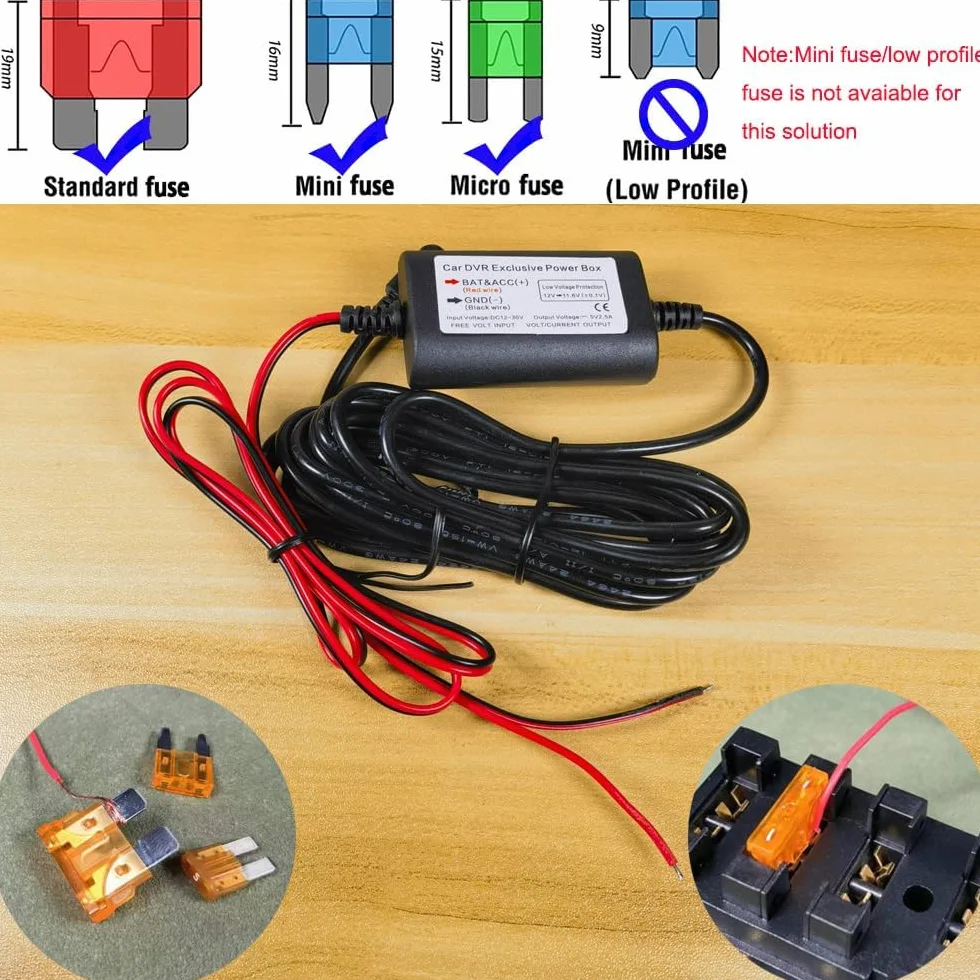 GUUZI Zestaw mini kamer na deskę rozdzielczą do kamery na deskę rozdzielczą, ładowarka samochodowa 12 V-24 V na 5 V/2,5 A, kabel zasilający do mini kamery rozdzielczej USB, długość 320 cm