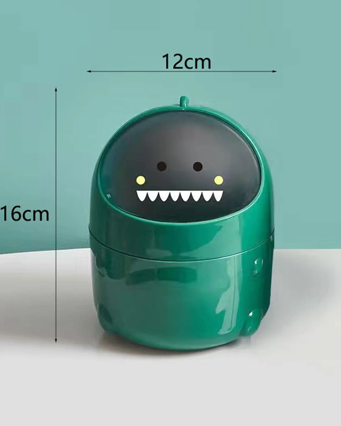 Mini poubelle de table motif dinosaure - Corbeille à papier kawaii - Boîte de rangement bureau vert