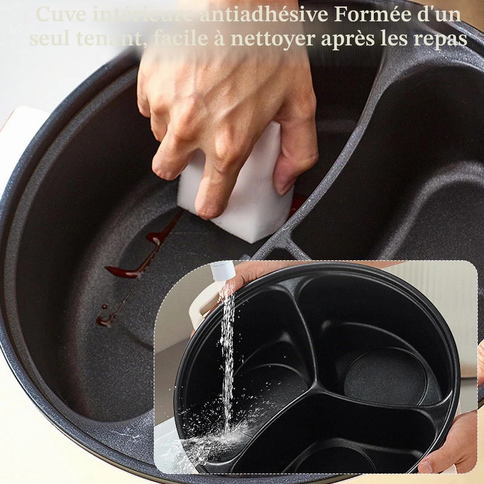Hot Pot électrique, 5.3L Casserole Électrique, 1000W Poêle Multifonctionnelle Antiadhésive avec Chauffage Rapide & 3 Compartiments, Marmite Portable Électrique pour Frire Ramen Fondue Soupe