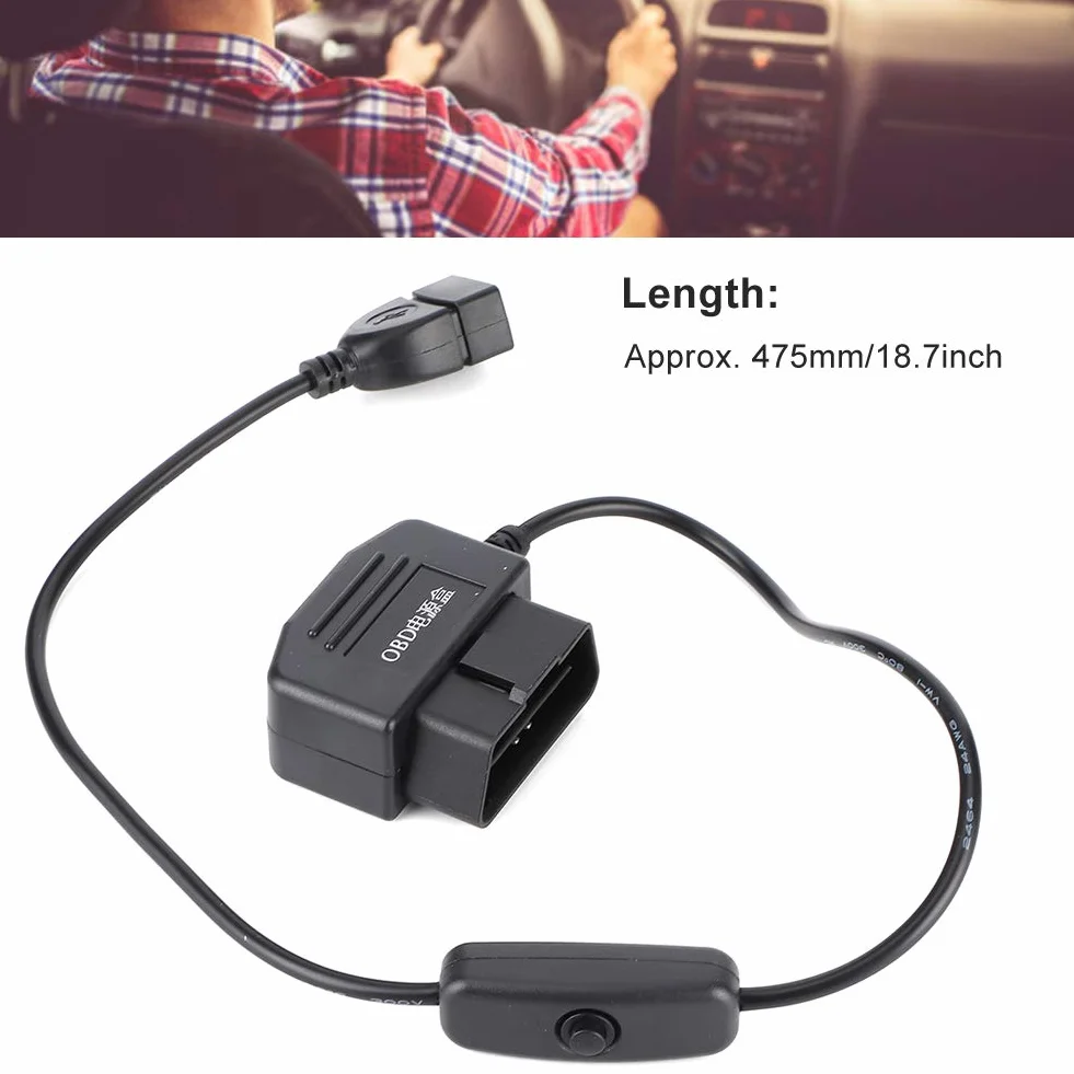 18.7 calowy kabel zasilajÄ…cy On-Board DiagnosticsII kabel zasilajÄ…cy On-Board Diagnostics2 na USB Dash Cam zestaw okablowania 16 zÅ‚Ä…cze pinowe do wideorejestrator samochodowy GPS kamera samochodowa