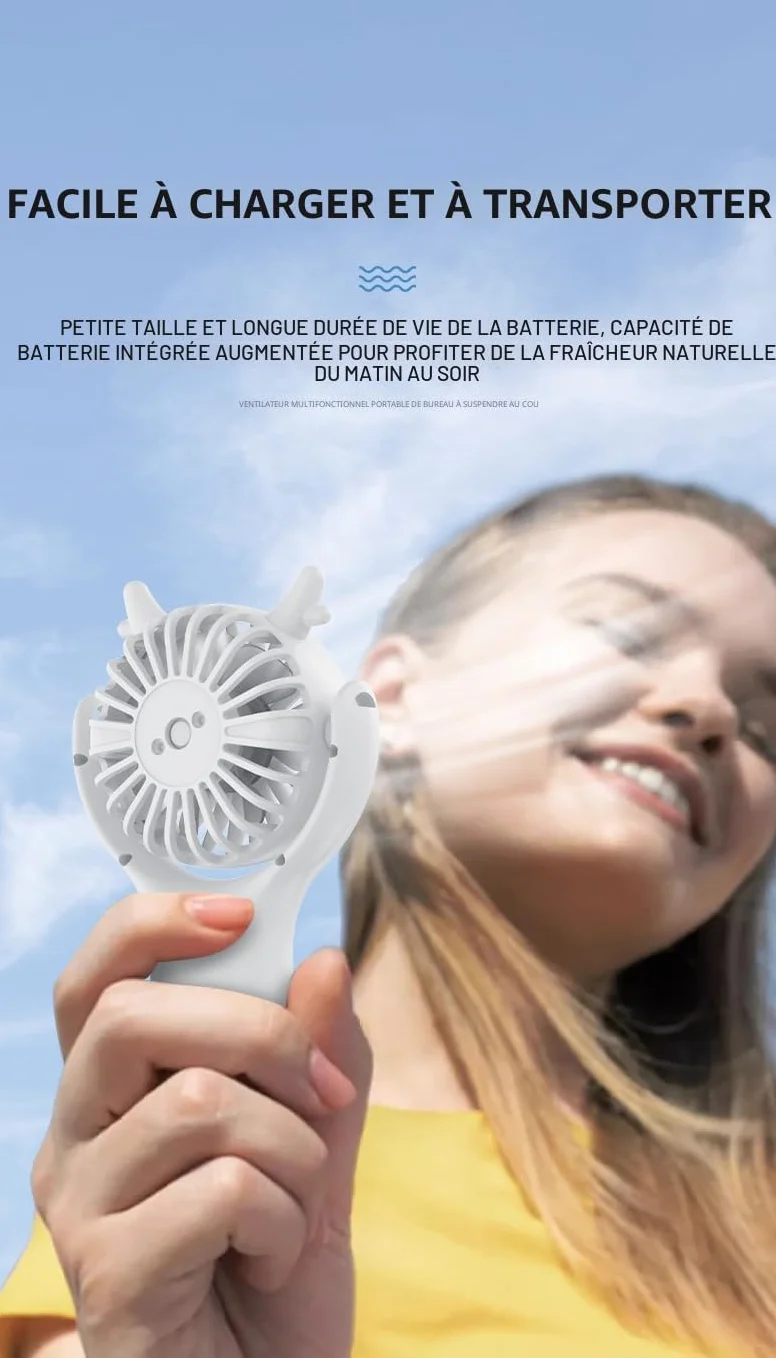 FXI Ventilateur Brumisateur Portable Mini USB Rechargeable 3 Vitesses Blanc