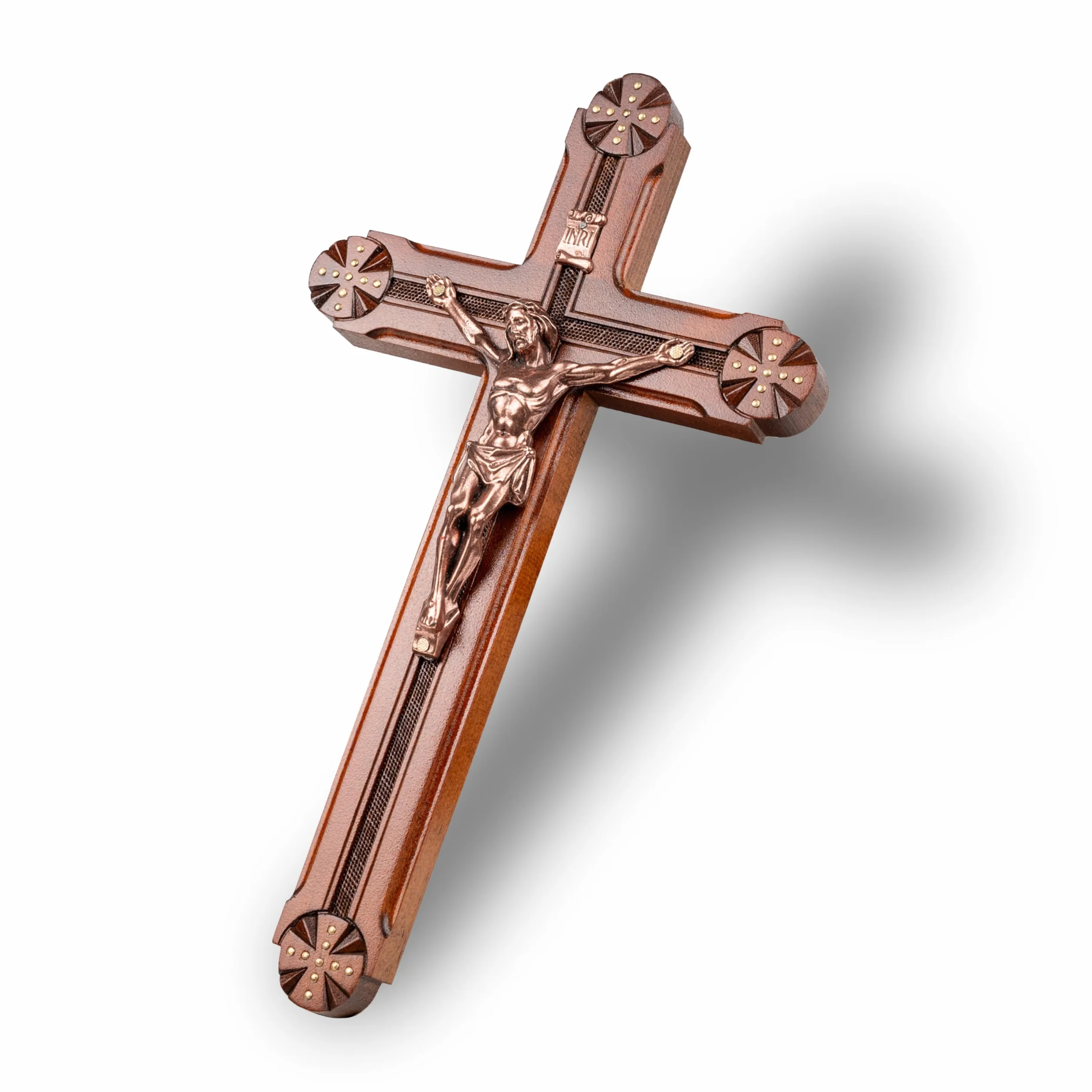 Woodvio - Croix murale en bois faite à la main, finition sculptée à la main, crucifix catholique