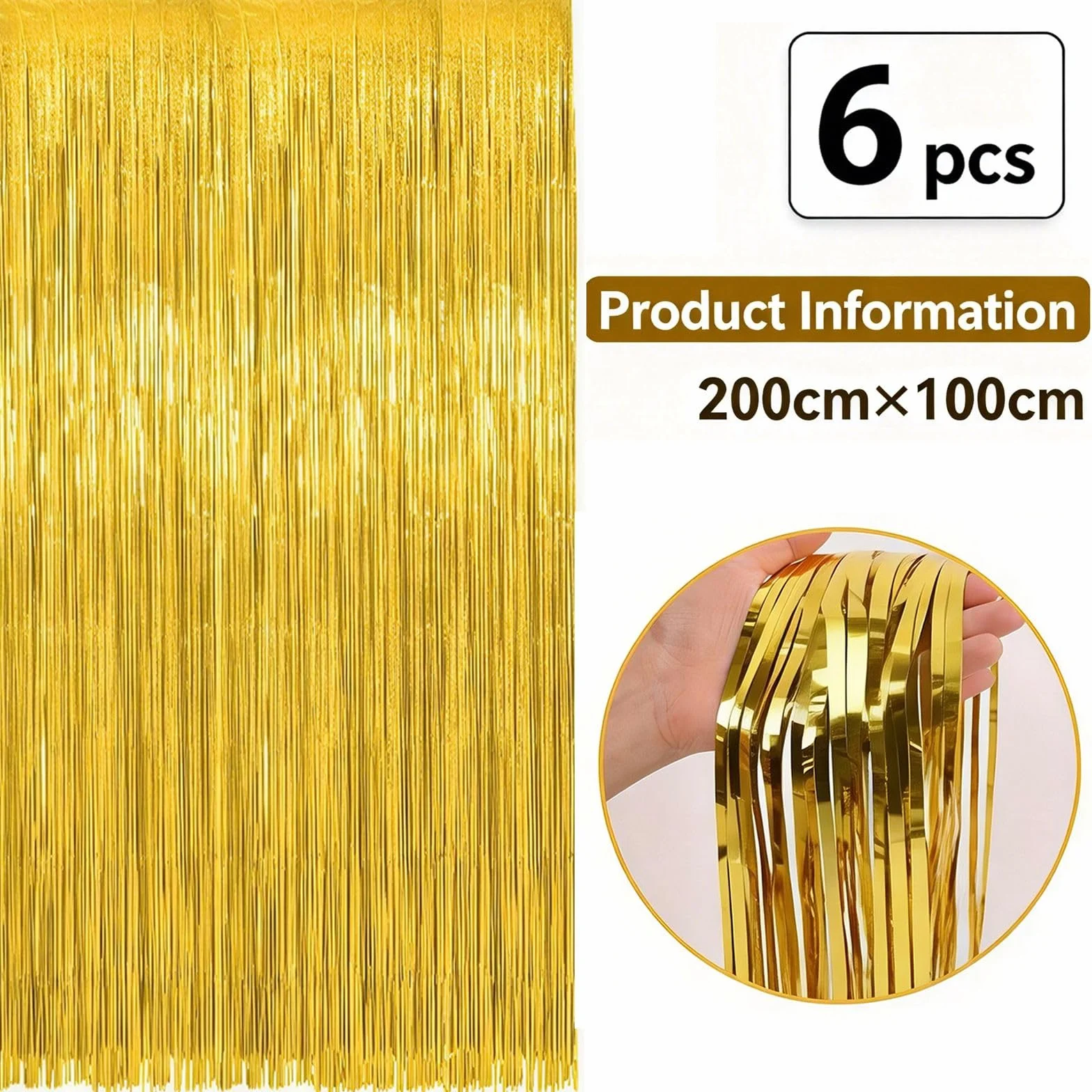 Rideau Métallique Doré 1m x 2m 6 Pièces pour Fête Anniversaire Mariage