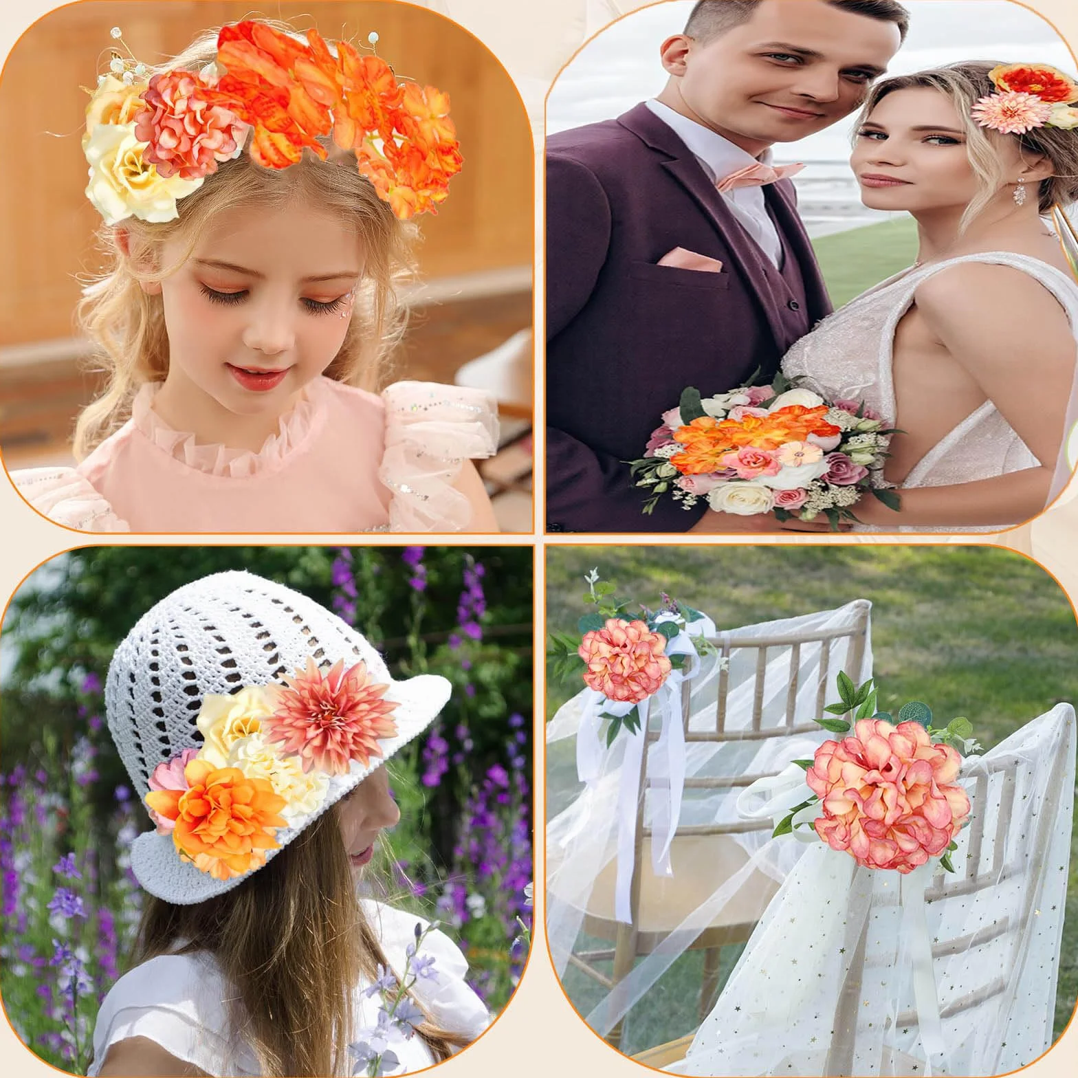 Fleurs Artificielles Lot de 17 Têtes en Soie Orange pour Décoration de Gâteau DIY
