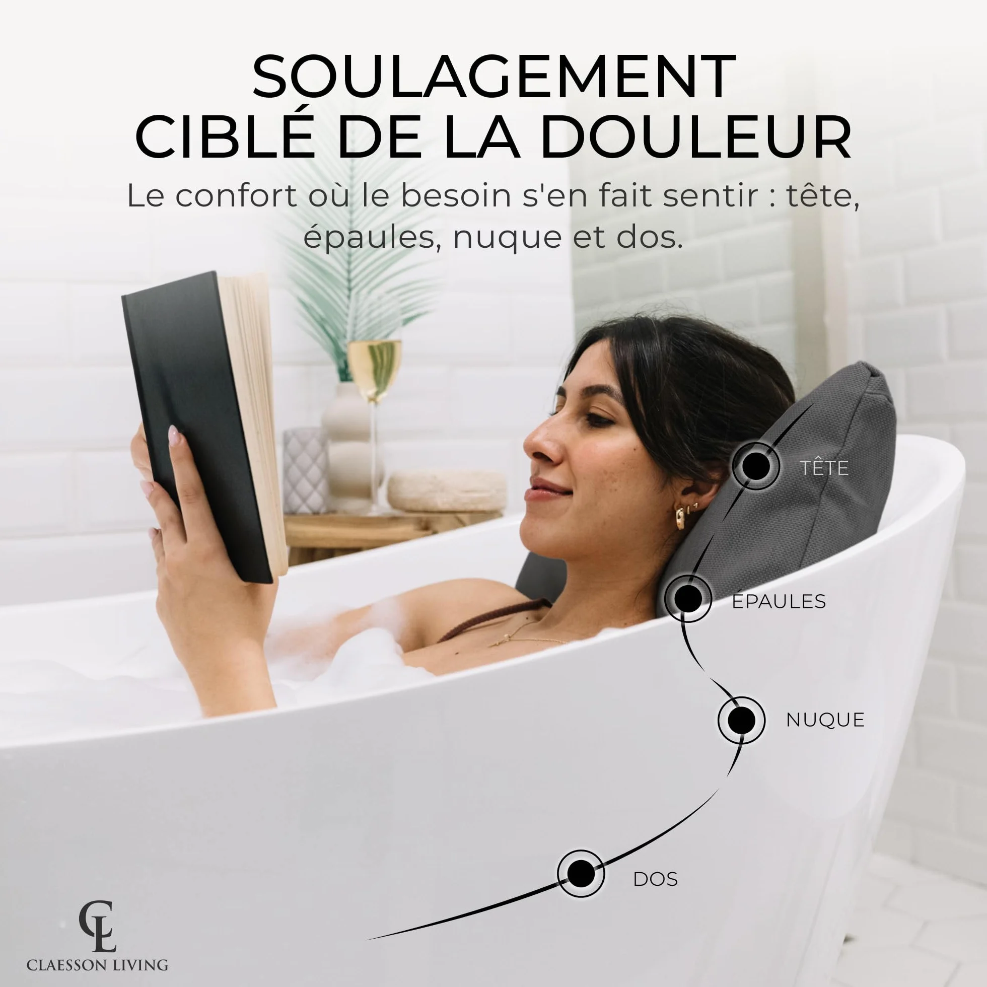 Coussin Baignoire Adulte, épais et Confortable, pour Le Soutien de la tête, du Cou et du Dos. Coussin de Baignoire Lavable, séchage Rapide, idéal pour Bain Relaxant à la Maison - Gris Foncé