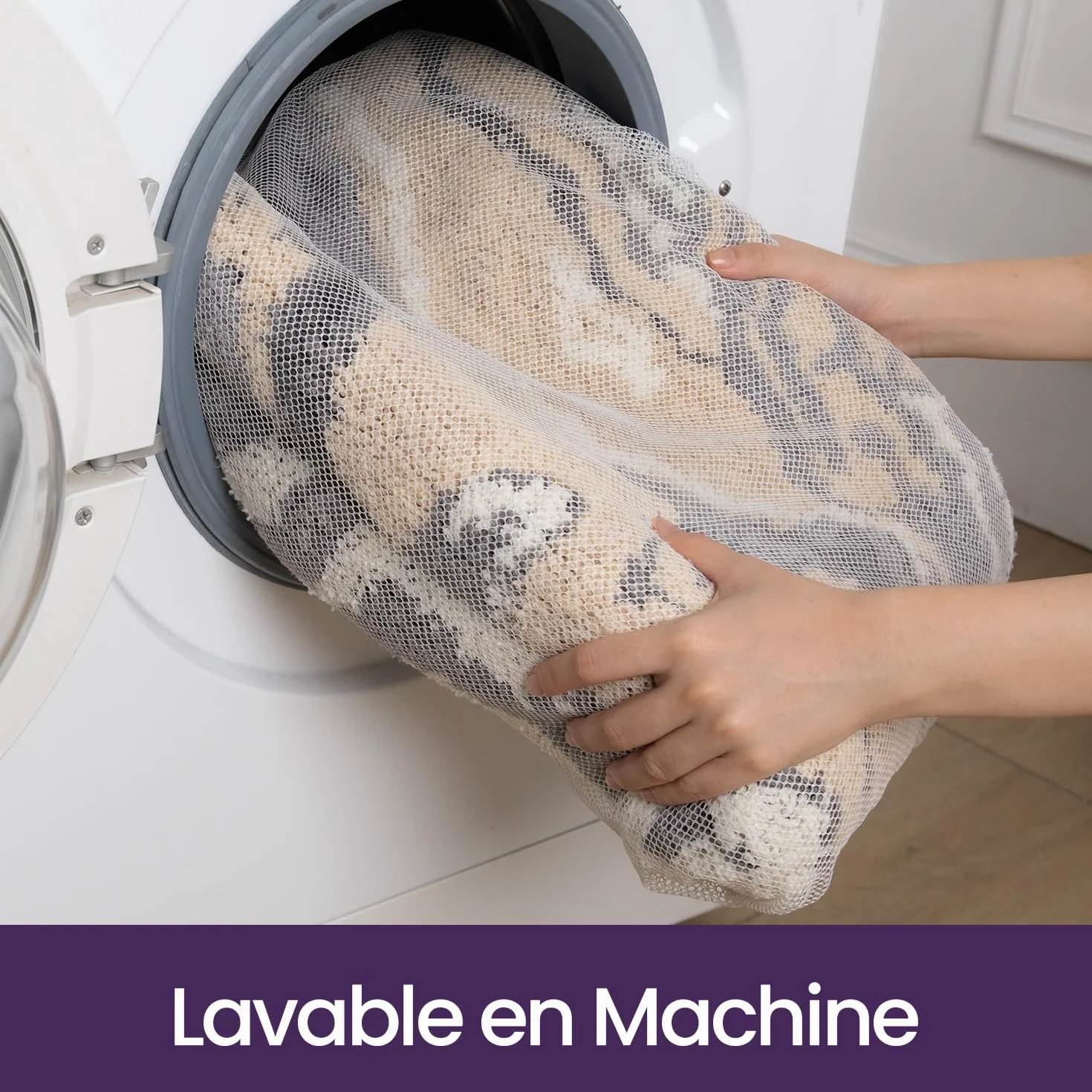 DEXI Tapis Salle de Bain Antidérapant 60 x 90 cm, Lavable en Machine, Gris et Beige