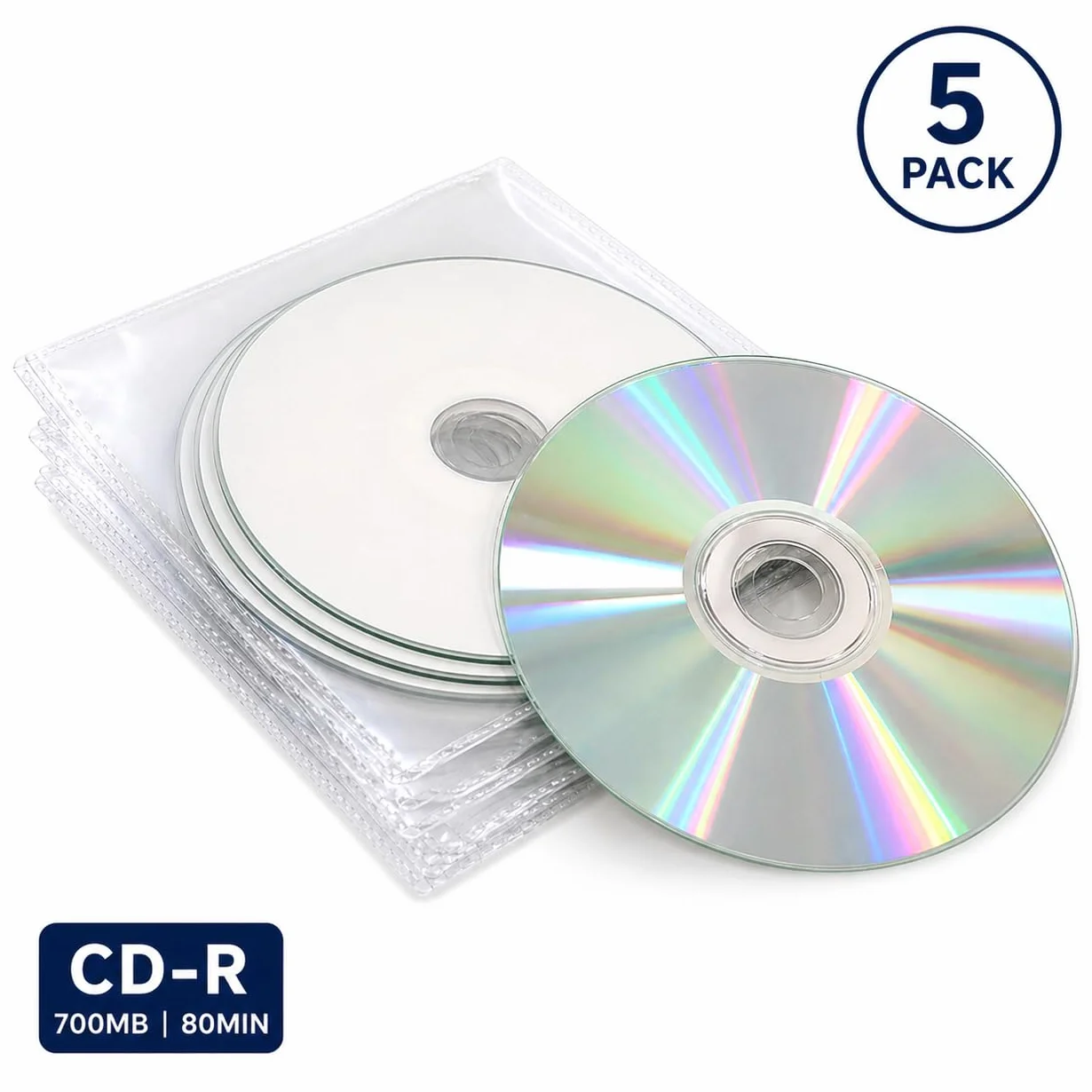Ritek CD-R Vierges Imprimables 52x Lot de 5 Pochettes Plastique Rabat Blanc