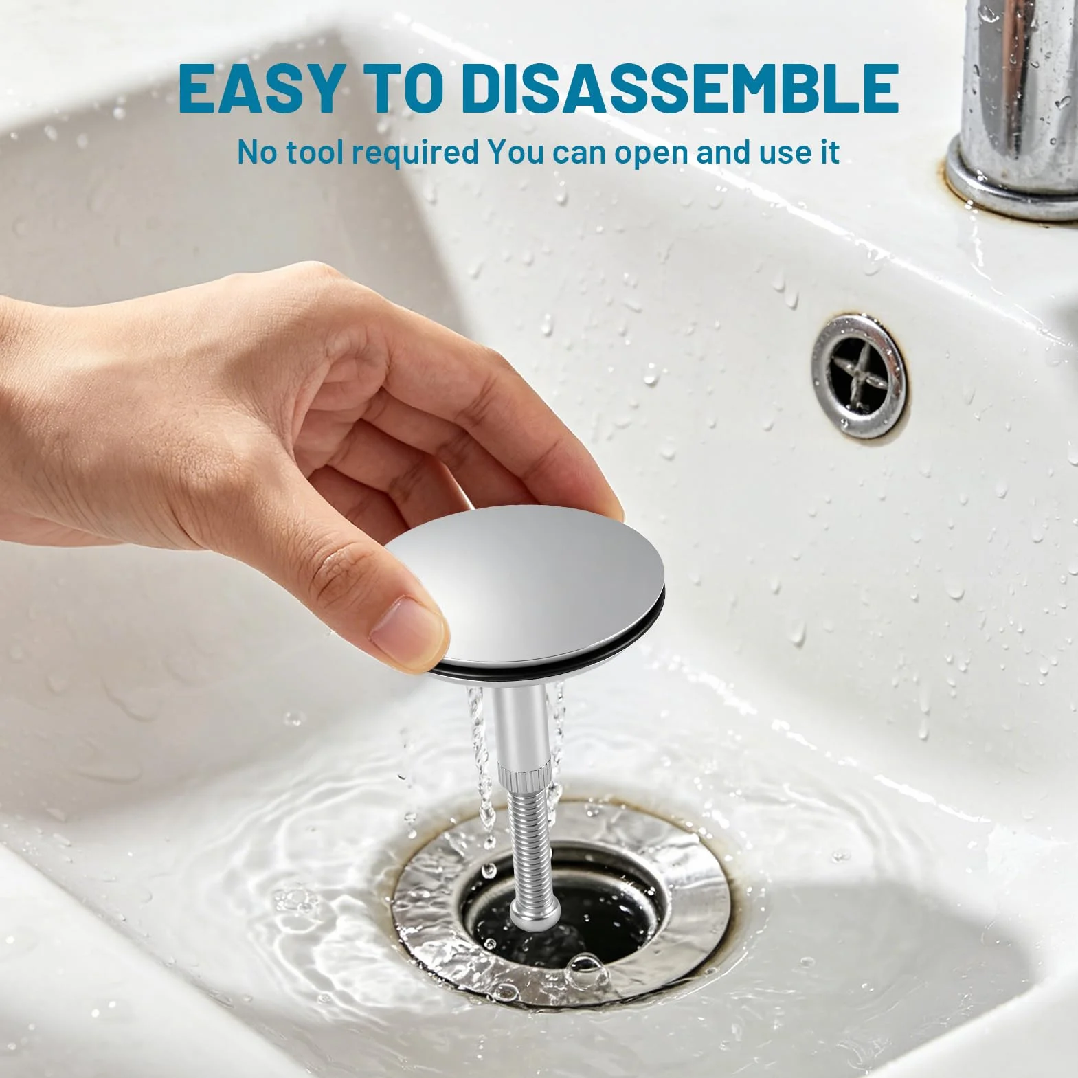 Bouchon de Baignoire 43mm Universel en Laiton, Vidange Réglable Double Joint Étanchéité, Sans Outil pour Éviers et Baignoires (45-65mm)