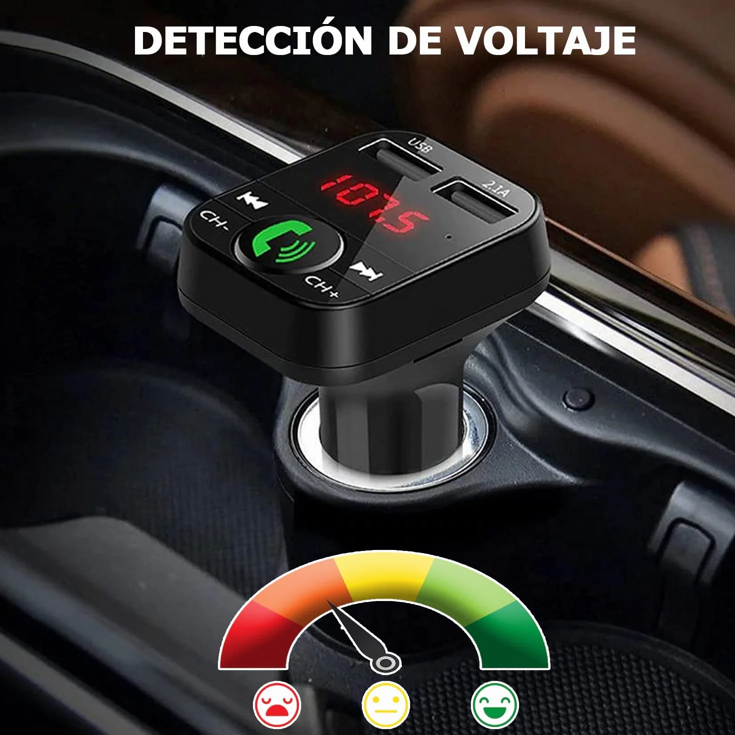 NK Bluetooth FM Transmitter For Car & Truck (12/24V) - zestaw głośnomówiący, odtwarzacz muzyczny Bluetooth V5.0 + EDR, odbiornik FM, adapter radiowy,USB - szybkie ładowanie 2.1A i uchwyt na pamięć USB