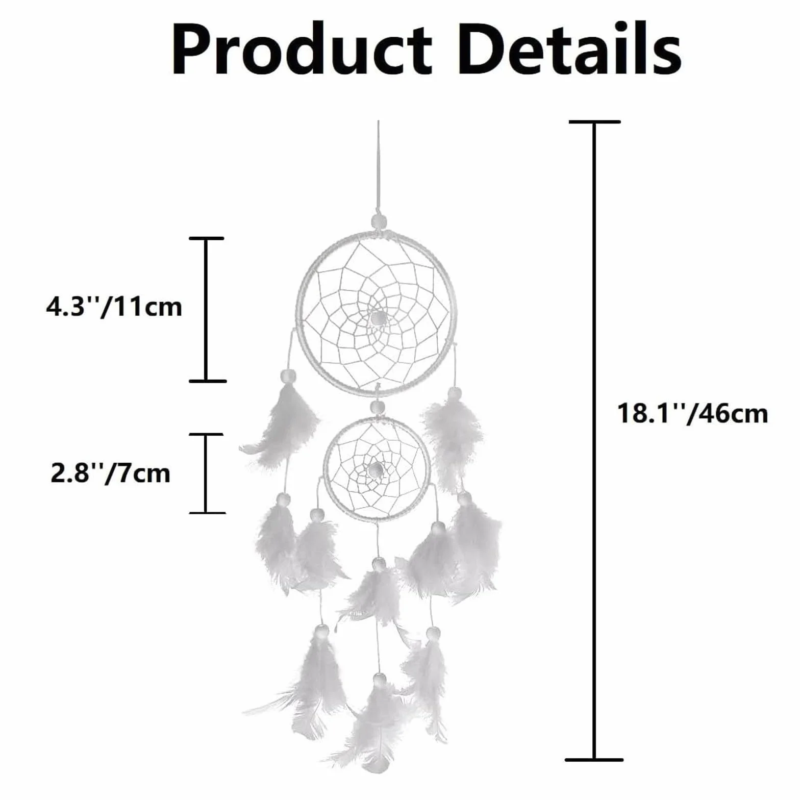 Attrape Rêve Grand Plumes 2 Cercles Tenture Murale Décoration Chambre Blanche