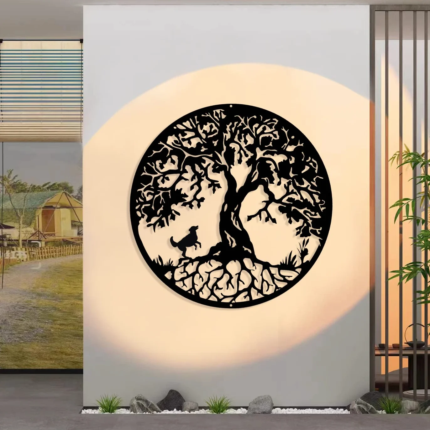 Arbre de vie avec chien Décoration Murale en Métal 50cm 19.7 pouces