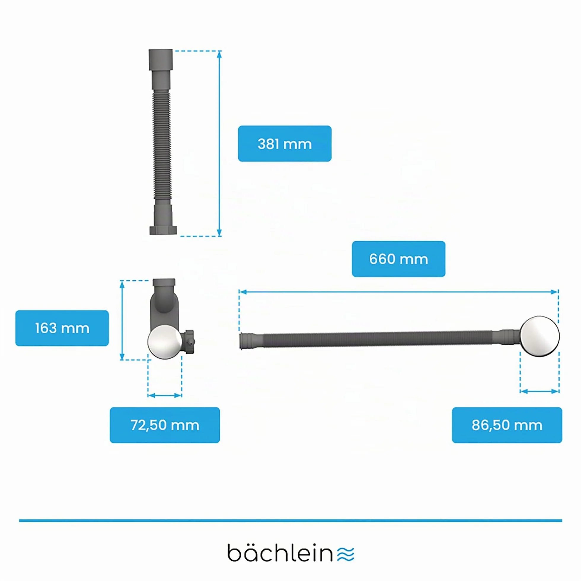 Bächlein Bonde pop-up pour baignoire avec tamis, kit complet trop-plein flexible et siphon