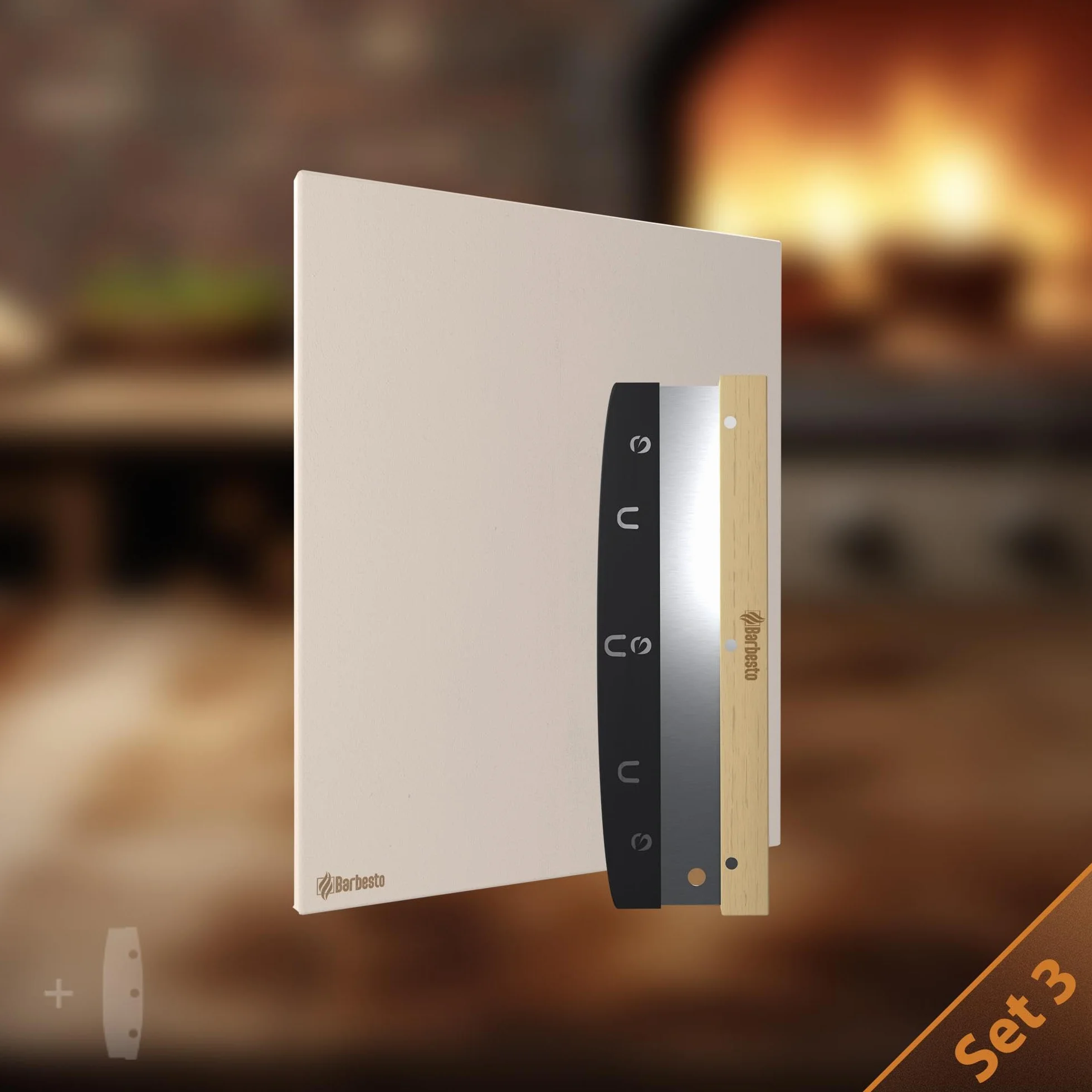 CLP Pierre À Pizza en Cordiérite avec Livre De Recettes I pour Four, Grill 38x30 CM I Seule Ou en Set avec Pelle À Pizza Et Coupeur, Contenu du Set:Pierre à Pizza+découpeur