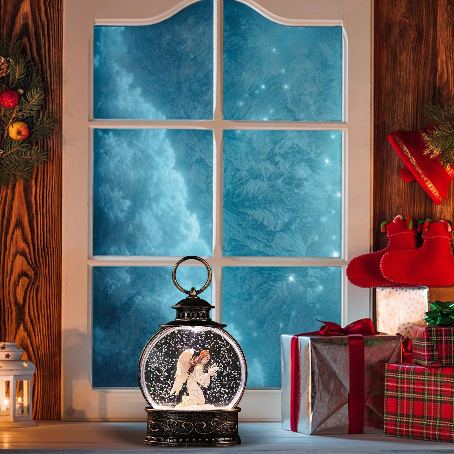 Lampe boule à neige éclairée, boule à neige musicale, lanterne boule à neige avec paillettes, lanterne boule à neige de Noël, boîte à musique