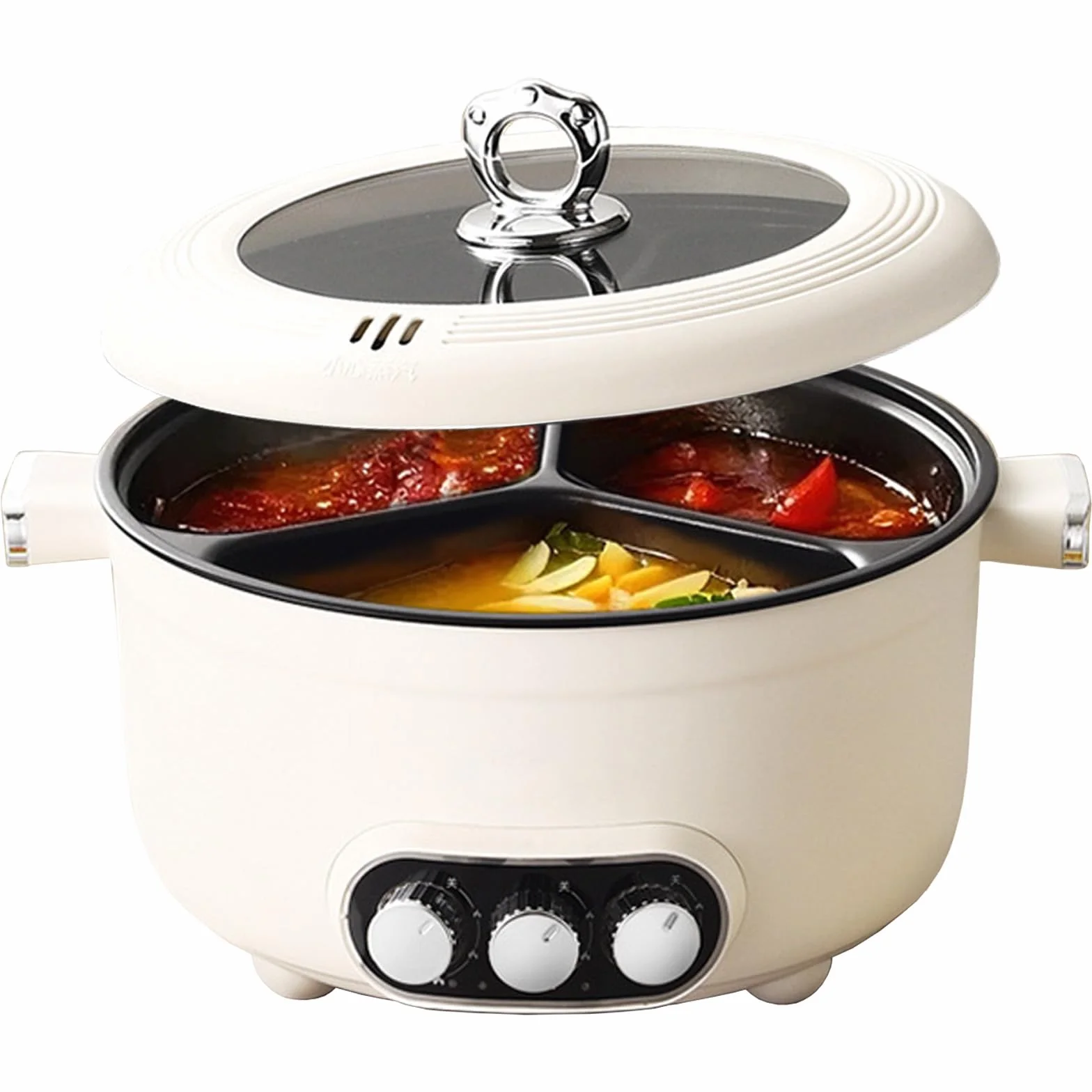 Hot Pot électrique, 5.3L Casserole Électrique, 1000W Poêle Multifonctionnelle Antiadhésive avec Chauffage Rapide & 3 Compartiments, Marmite Portable Électrique pour Frire Ramen Fondue Soupe