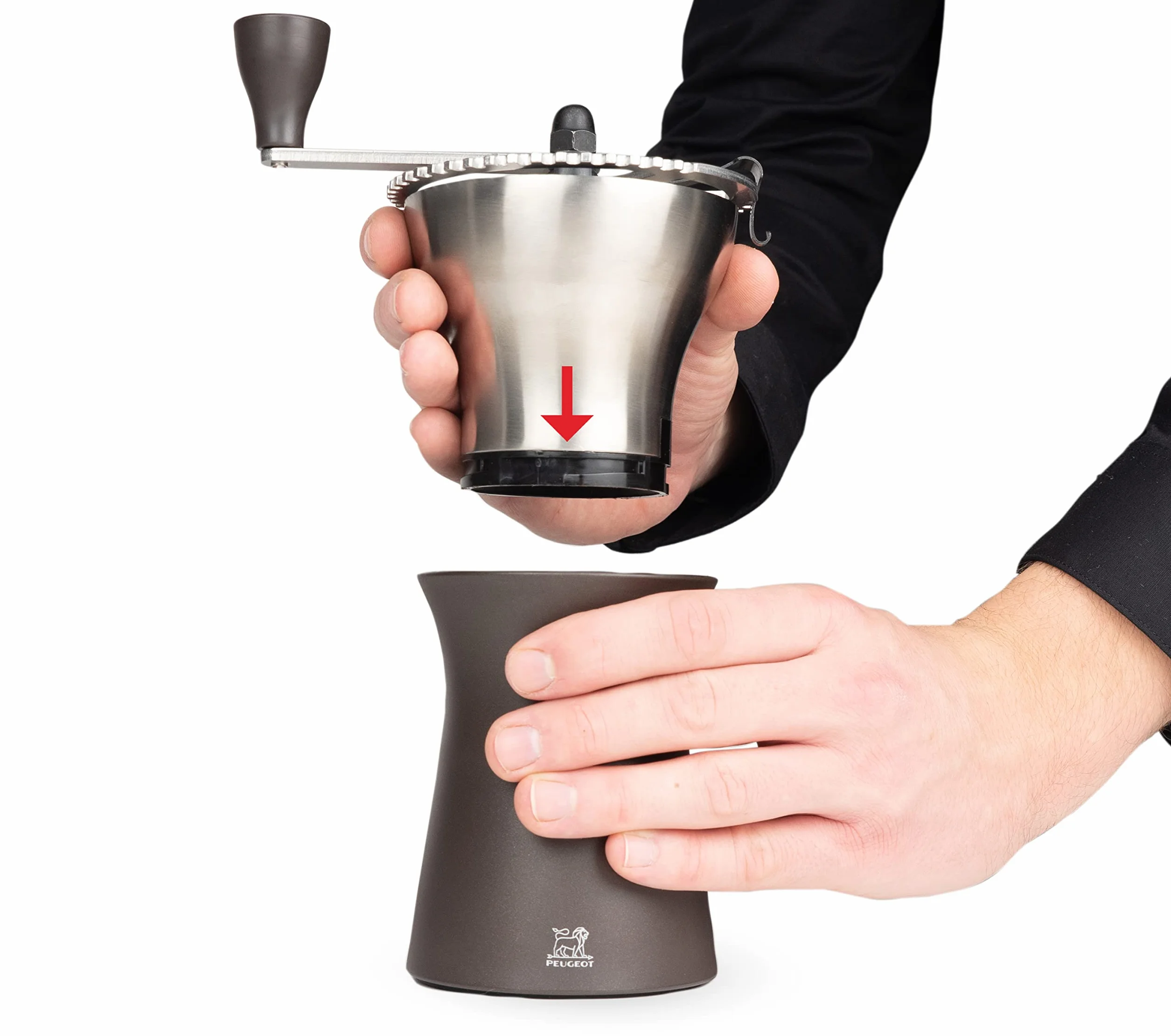 Peugeot Kronos Moulin à café manuel, Mouture réglable, Taille 19 cm, Matière : Inox/PBT, 35853, Noir