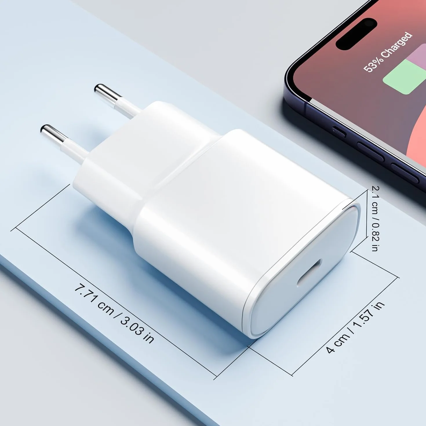 Chargeur Rapide 20W USB C pour iPhone 17 16 15, 2Pack avec Câble Type C 2M