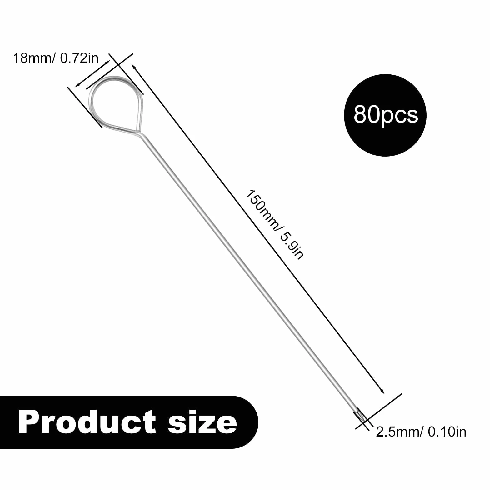 80 Pièces Pique a Brochette Inox 1,8 x 15 cm, Brochettes Barbecue Réutilisables avec Œillets