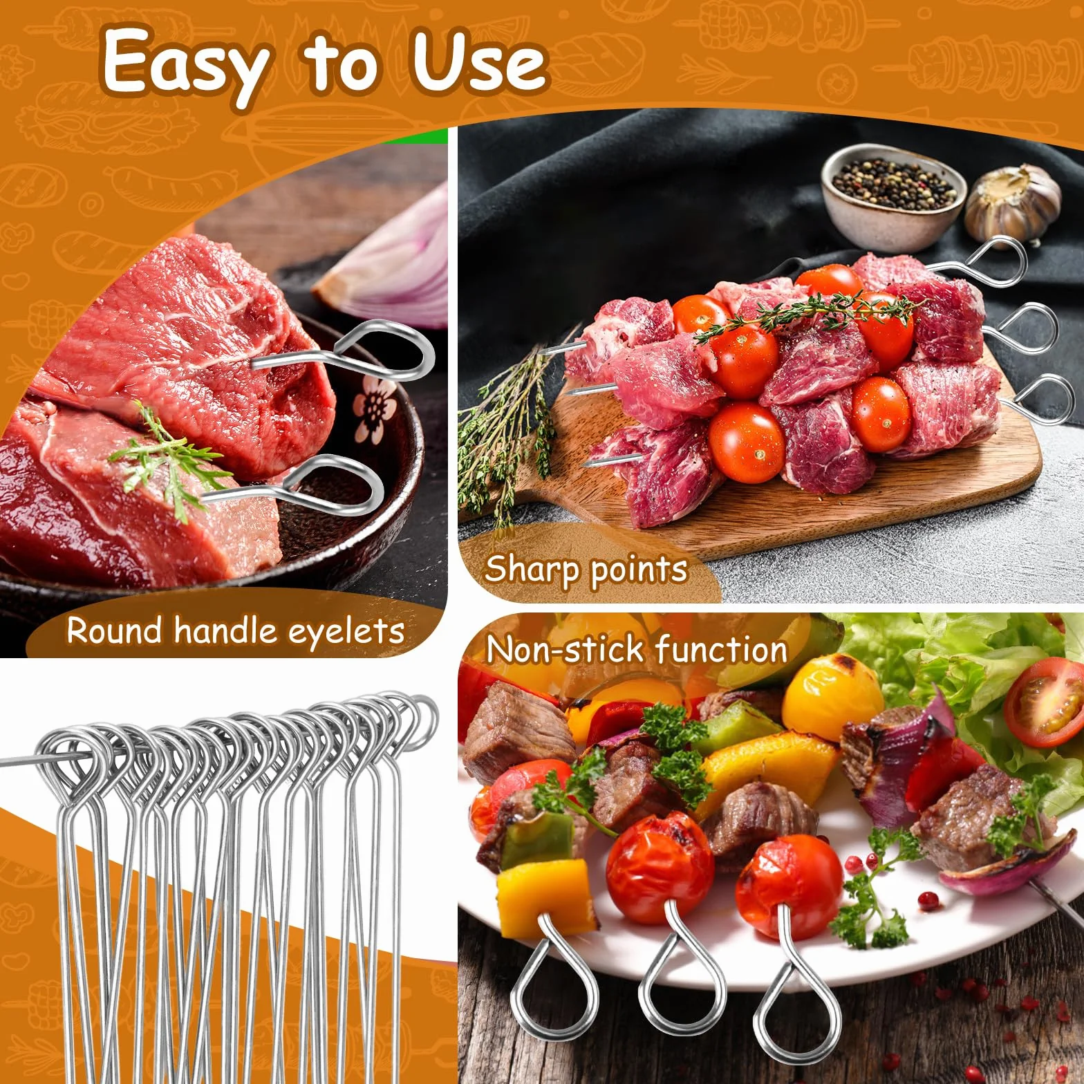Pique Brochette 80 Pièces 10.5-11cm Acier Inoxydable Réutilisable Barbecue