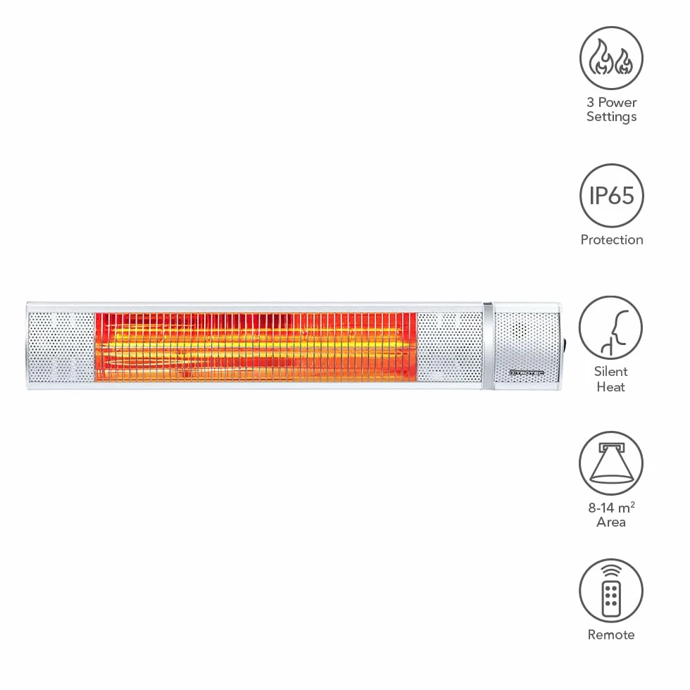 TROTEC Radiant infrarouge électrique IR 2050 Parasol Chauffage électrique Infrarouge Radiateur Radiant Halogene mural pour Terrasse de Jardin Exterieur, Table à langer ou Salle de Bain, 2000 W