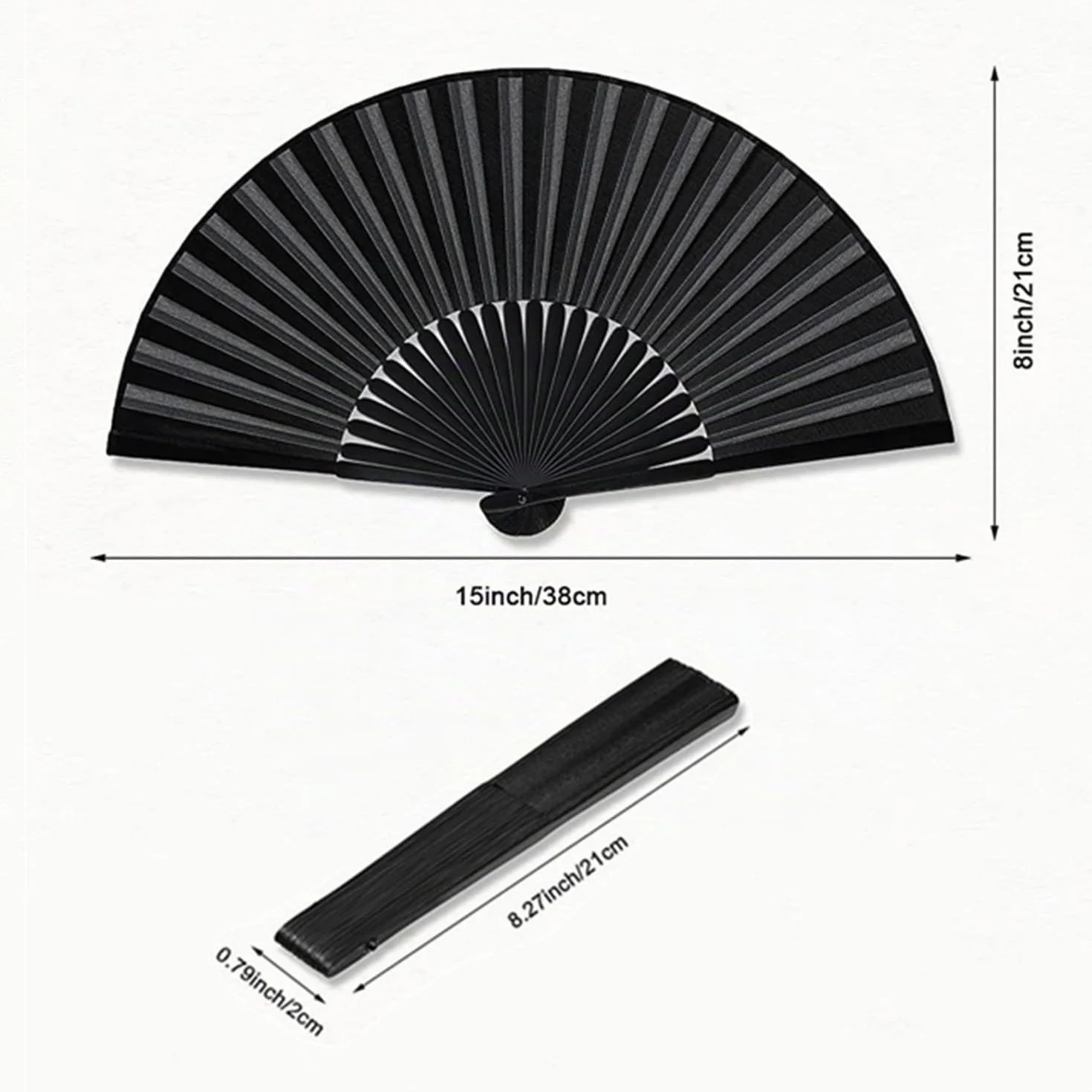 Éventail Japonais Chinois en Bambou Noir avec Sacs de Rangement, Pliable de Poche