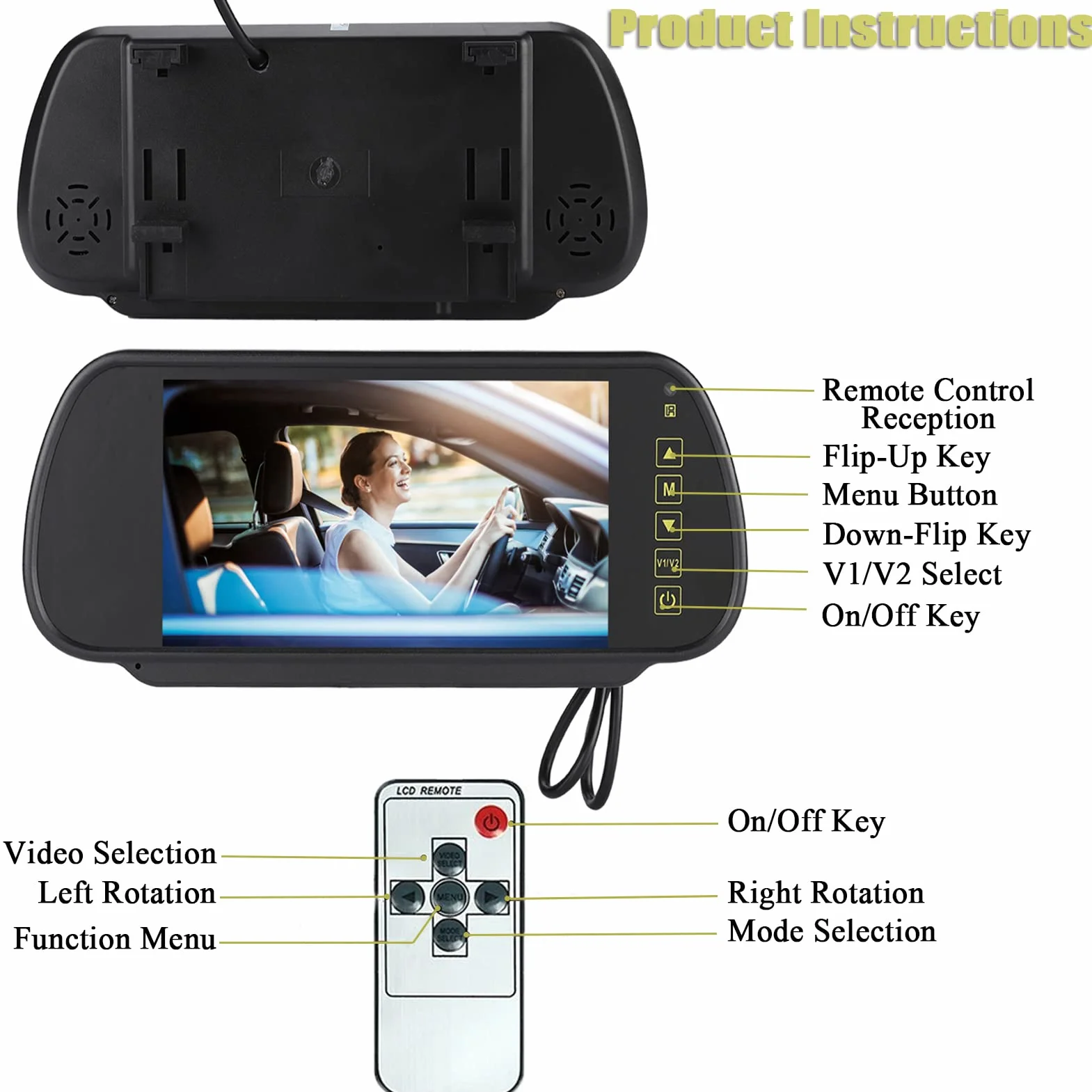 Kamera cofania, 7-calowy samochodowy lusterko wsteczne LCD Car Dimming Monitor Kamera cofania ze wspornikiem do samochodu