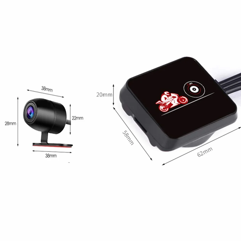 VSYSTO Kamera motocyklowa na deskę rozdzielczą 1080p, podwójna soczewka, kamera motocyklowa z przodu, z tyłu, WiFi, szerokokątna kamera sportowa 130°