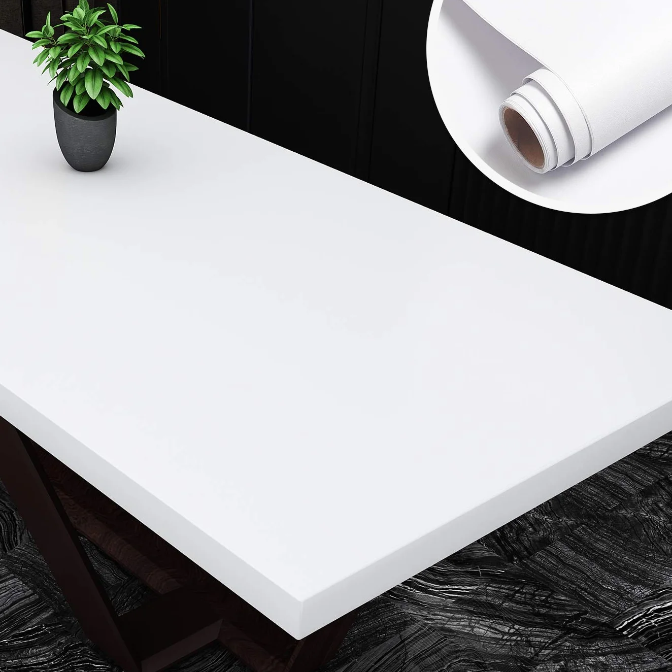 YENHOME Papier Peint Autocollant Blanc Mat 60x300cm PVC Film Adhésif Mural Étanche Rénovation