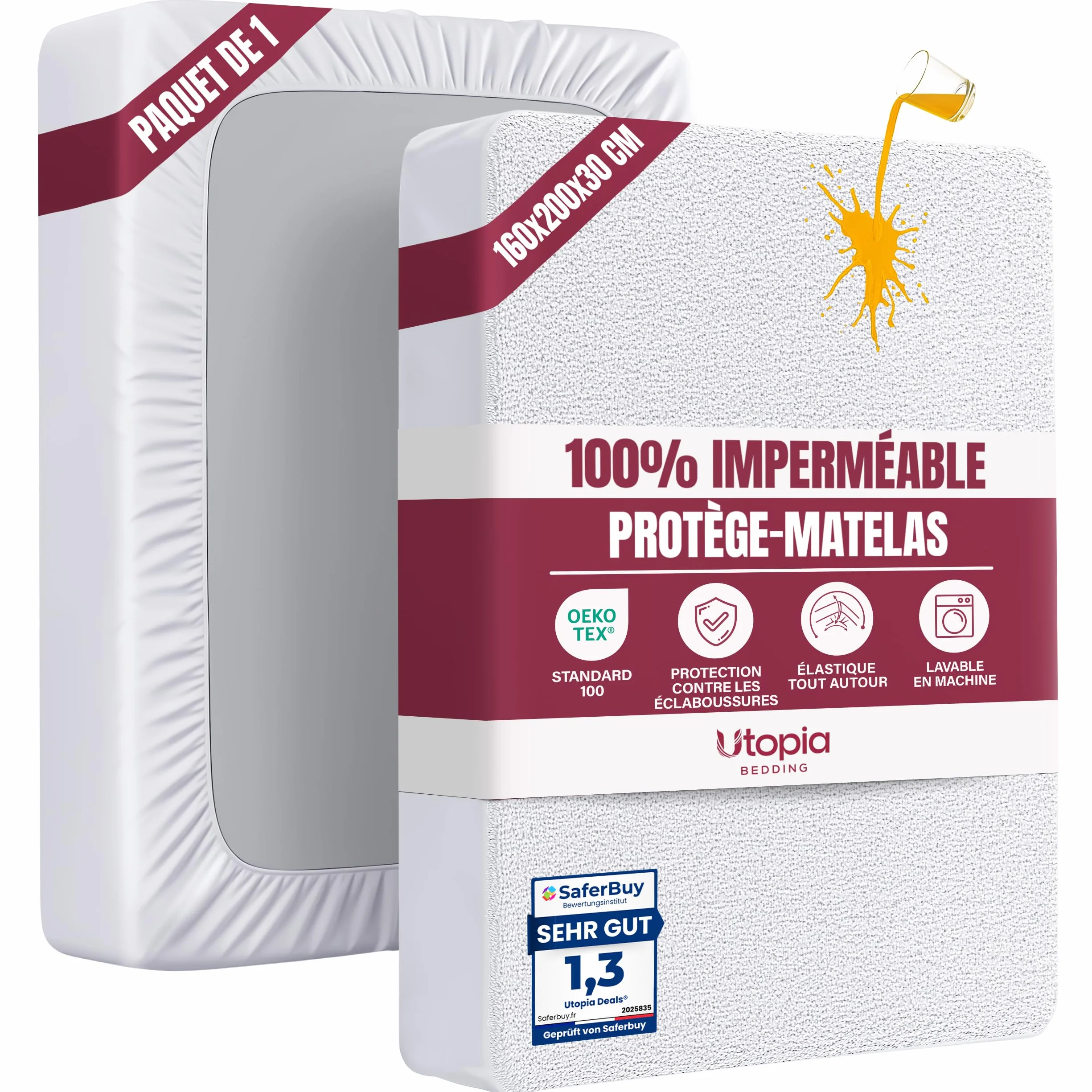 Utopia Bedding Protège Matelas 160 x 200 x 30 cm Imperméable Certifié Oeko TEX Alèse Drap Housse Blanc