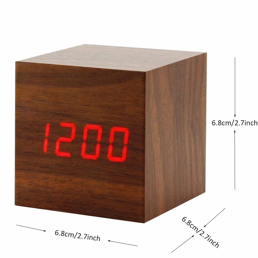 Onerbuy Horloge de voyage portable en bois avec écran LCD et alarme tactile (marron)