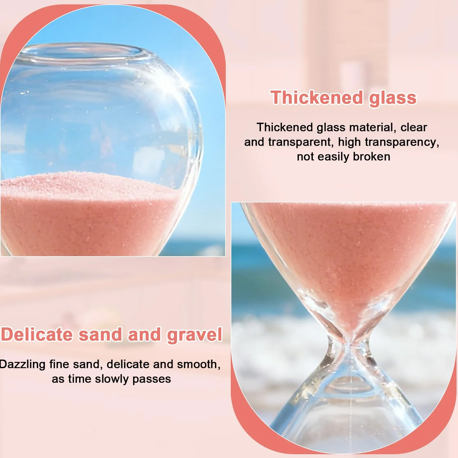 Sabliers de 30 minutes en verre et sable fin - Lot de 2 - Rose et blanc - 20 x 8 cm