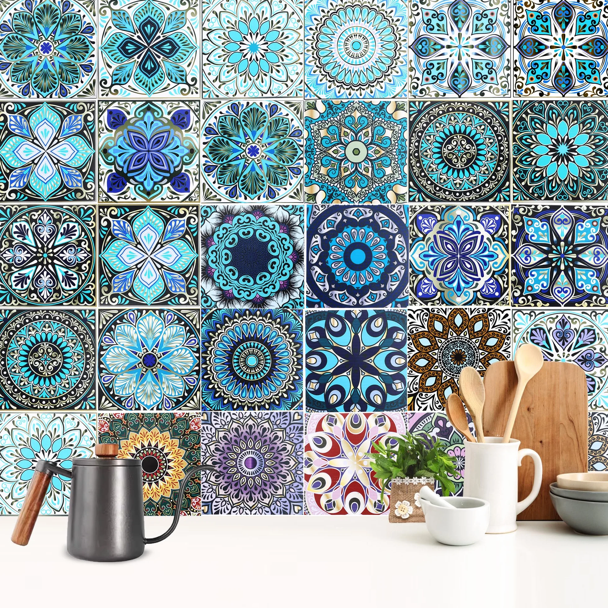 Autocollants Carrelage 30 Pcs 15x15 cm Étanches Cuisine Salle de Bain Escalier Intérieur Mosaïque