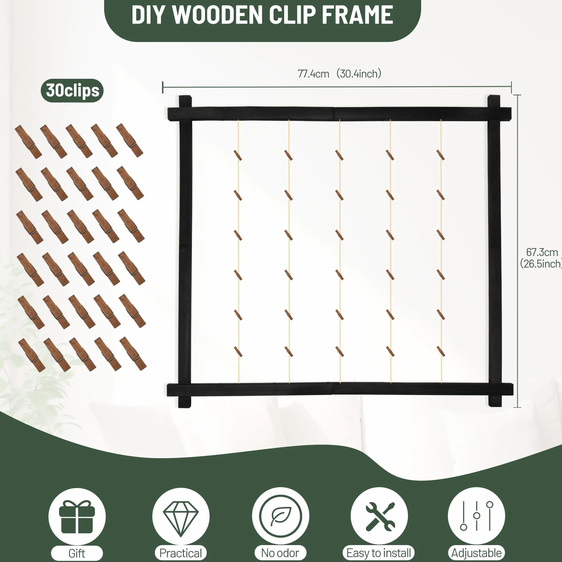 Cadre photo en bois mural noir rustique pour décoration intérieure PHOENANCEE