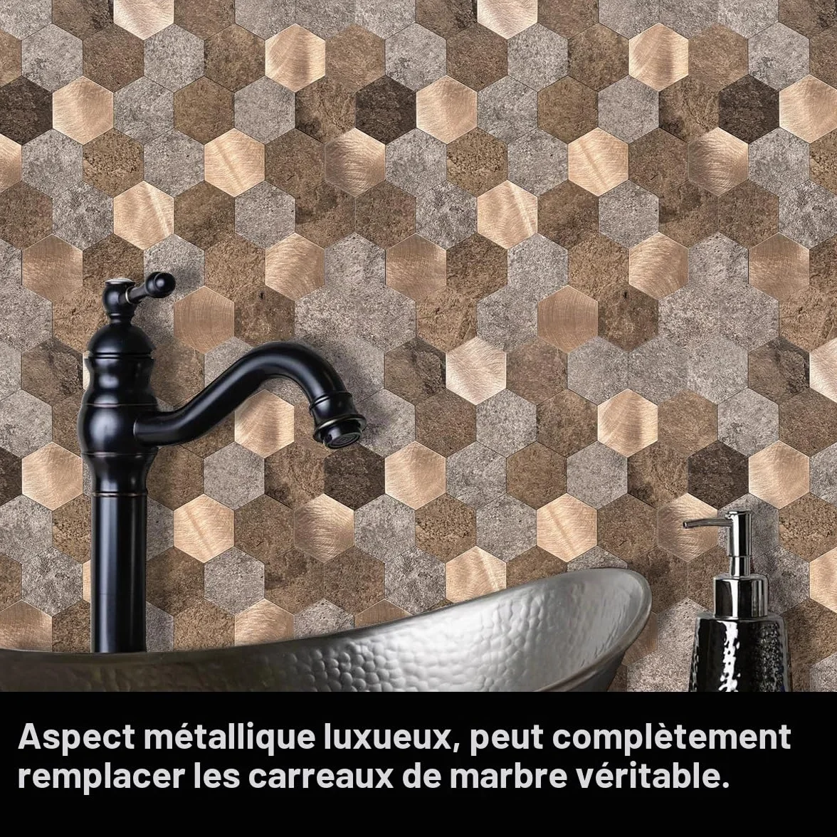 Carreaux muraux autocollants métal brossé 4 mm 10 feuilles