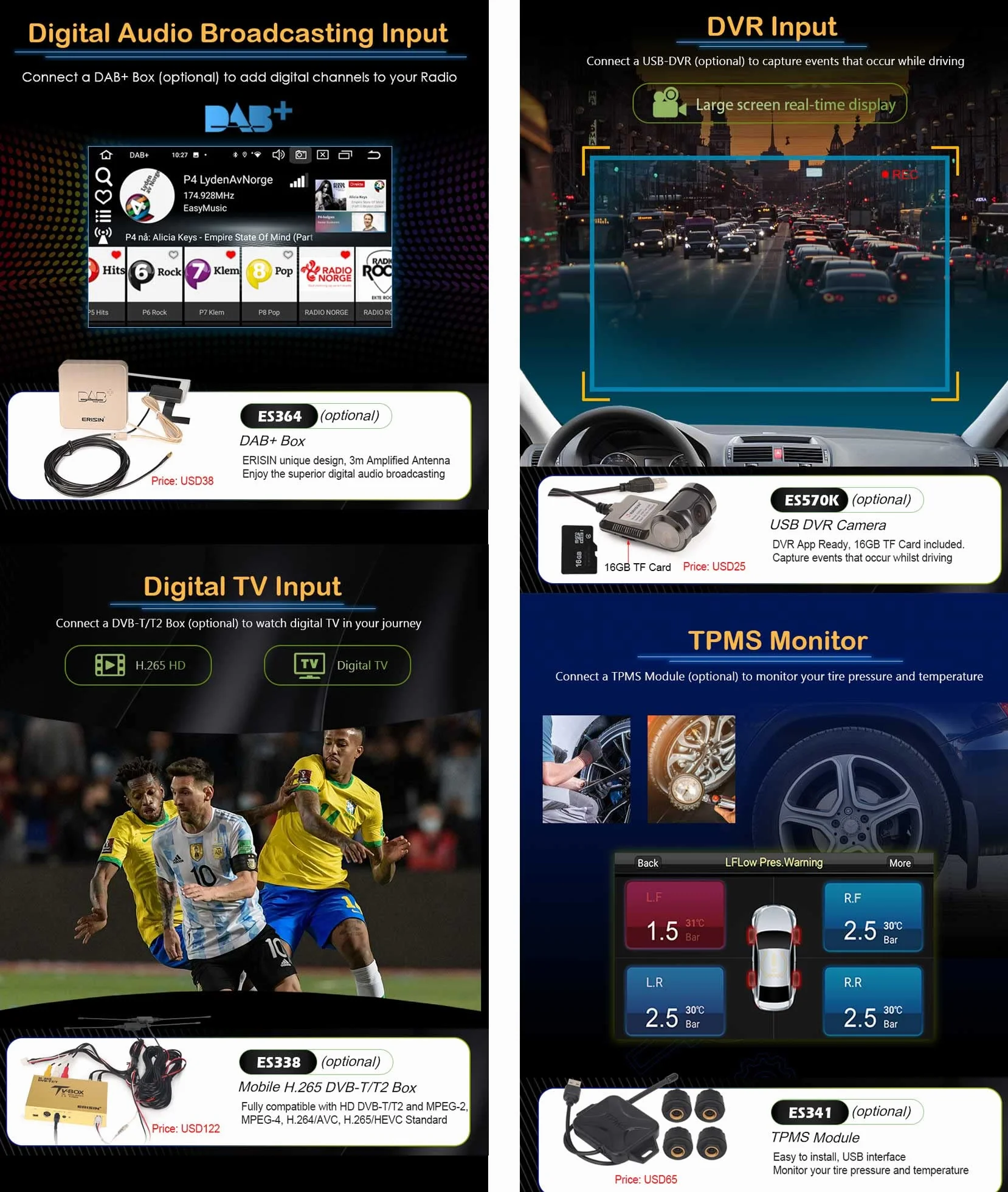 8 rdzeni 4GB+64GB Android 14 Radio samochodowe Nawigator GPS Universal 1 Din DVR Bezprzewodowy odtwarzacz CD/DVD CarPlay Android Auto WiFi DSP RDS 4G Bluetooth 5. 0 ekran dotykowy