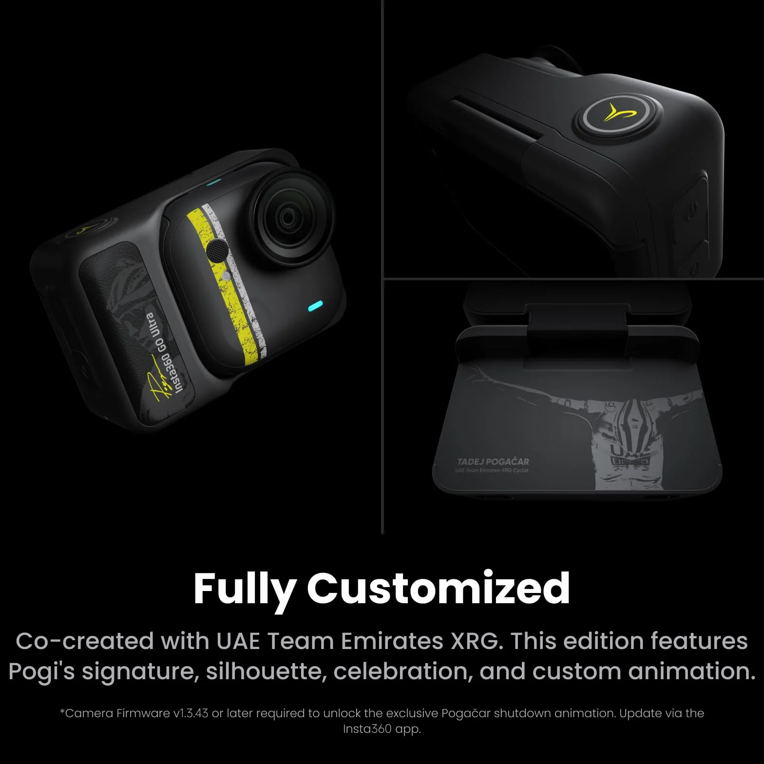 Insta360 GO Ultra Edycja Tadej Pogačar – Mała kamera do vloggingu 4K, do użytku bez rąk, kamera POV, czujnik 1/1,28", 53 g, 156° kąt widzenia, 200 min czasu pracy, magnetyczna przenośna kamera
