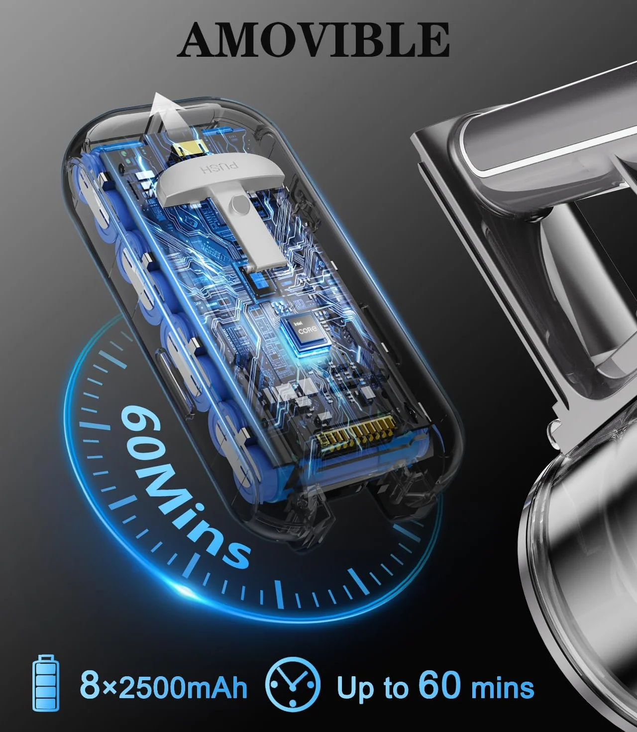 Aspirateur Balai sans Fil Puissant Électrique Silencieux Autonomie Rechargeable Batterie Cyclonique Brosse LED pour Poils d’Animaux Tapis Sols Durs