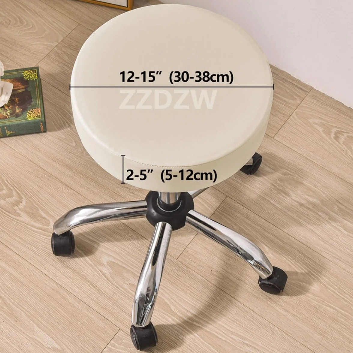 Housse De Tabouret Rond Imperméable Cuir PU Housse Protection Coussin Siège Couvre Tabouret Bar Élastique Noir