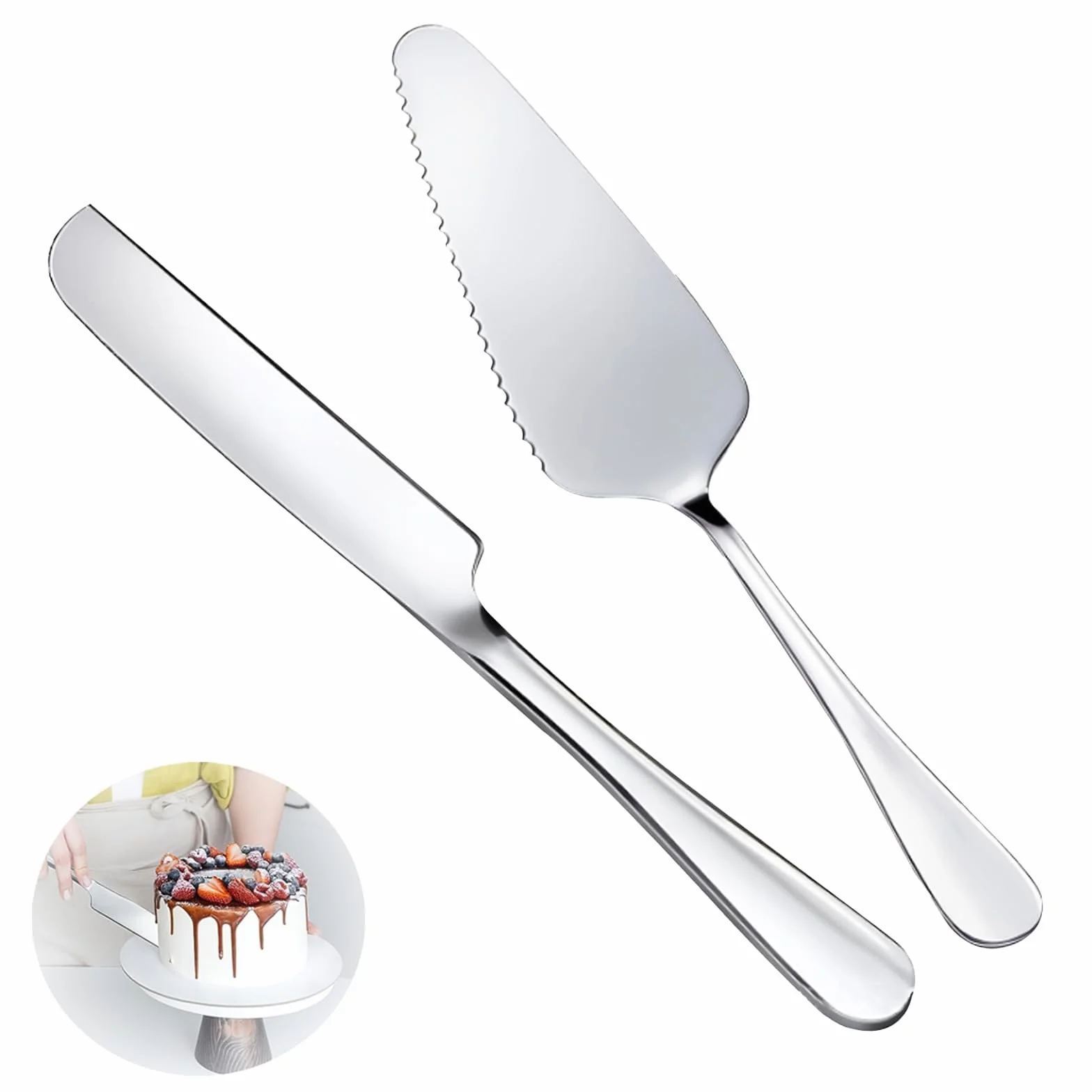 Ensemble de Serveur et Couteau à Gâteau de Mariage 23cm, Acier Inoxydable