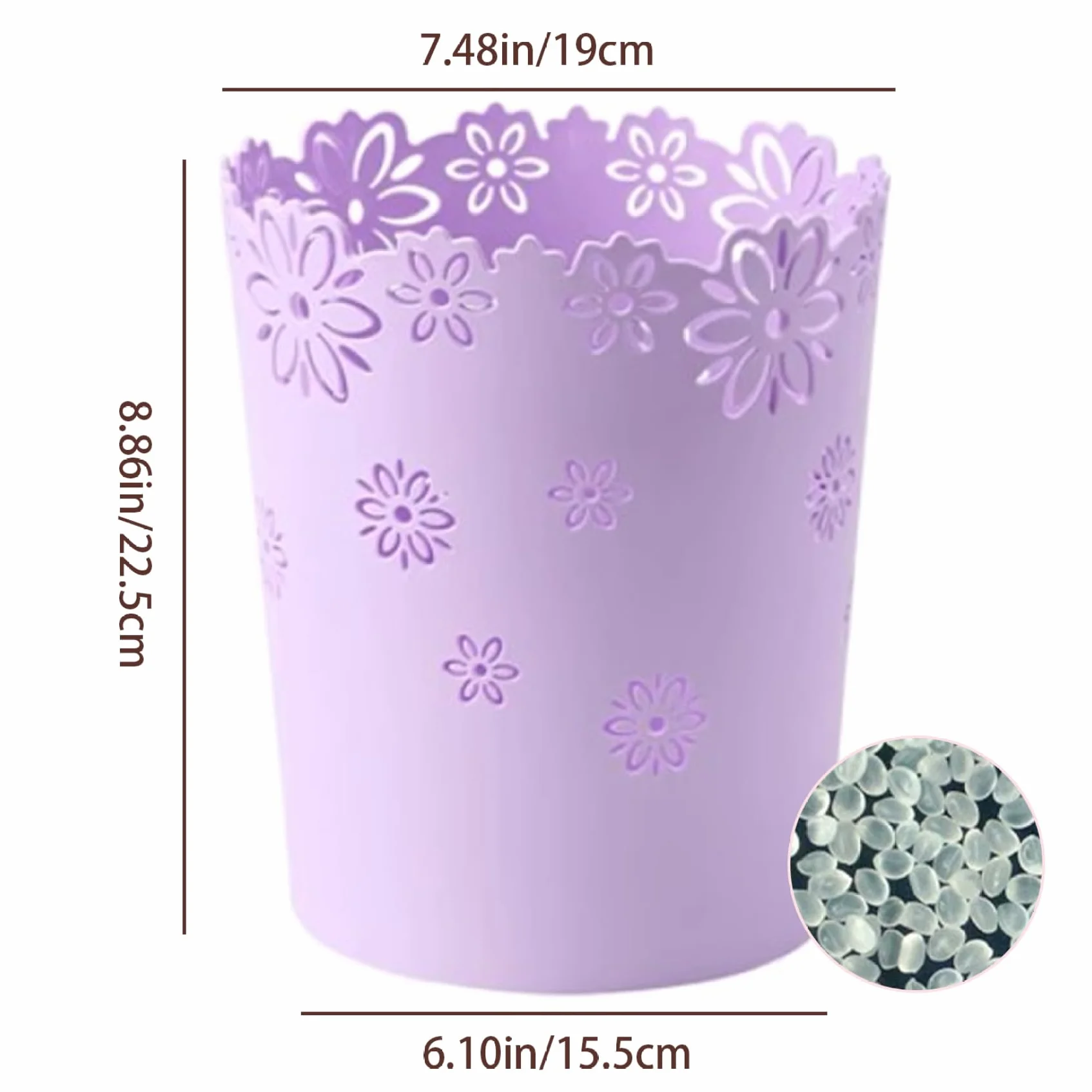 Bac à déchets en plastique 7,5 pouces pour enfants, panier papier déchet rond dentelle fleurs chambre